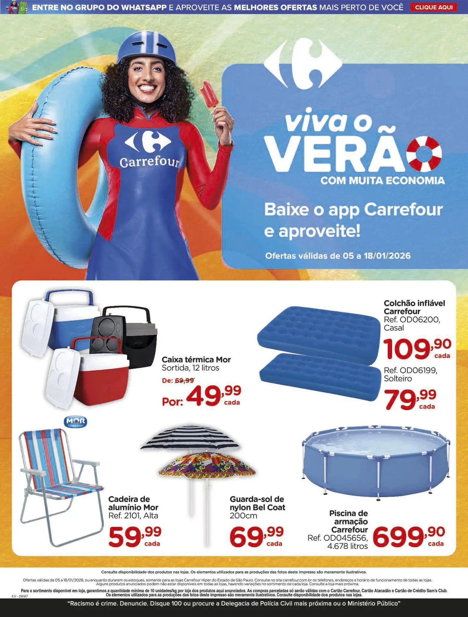 Carrefour Folheto - válido de 05.01.2026 | Página: 1 | Produtos: Colchão inflável, Caixa térmica, Cadeira, Piscina