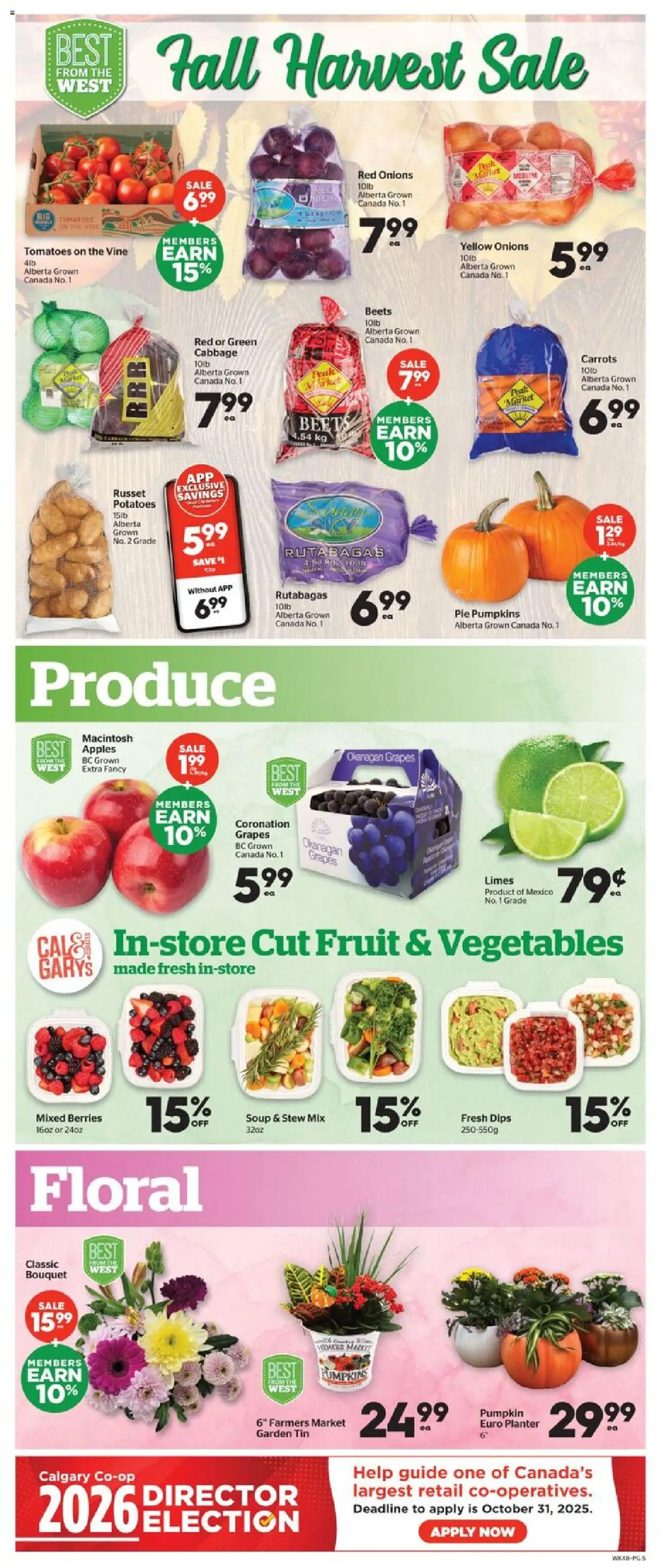 Calgary Co-op flyer valid from 02.10.2025 | Page: 6 | Products: Potatoes, Pumpkin, Apples, Tomatoes