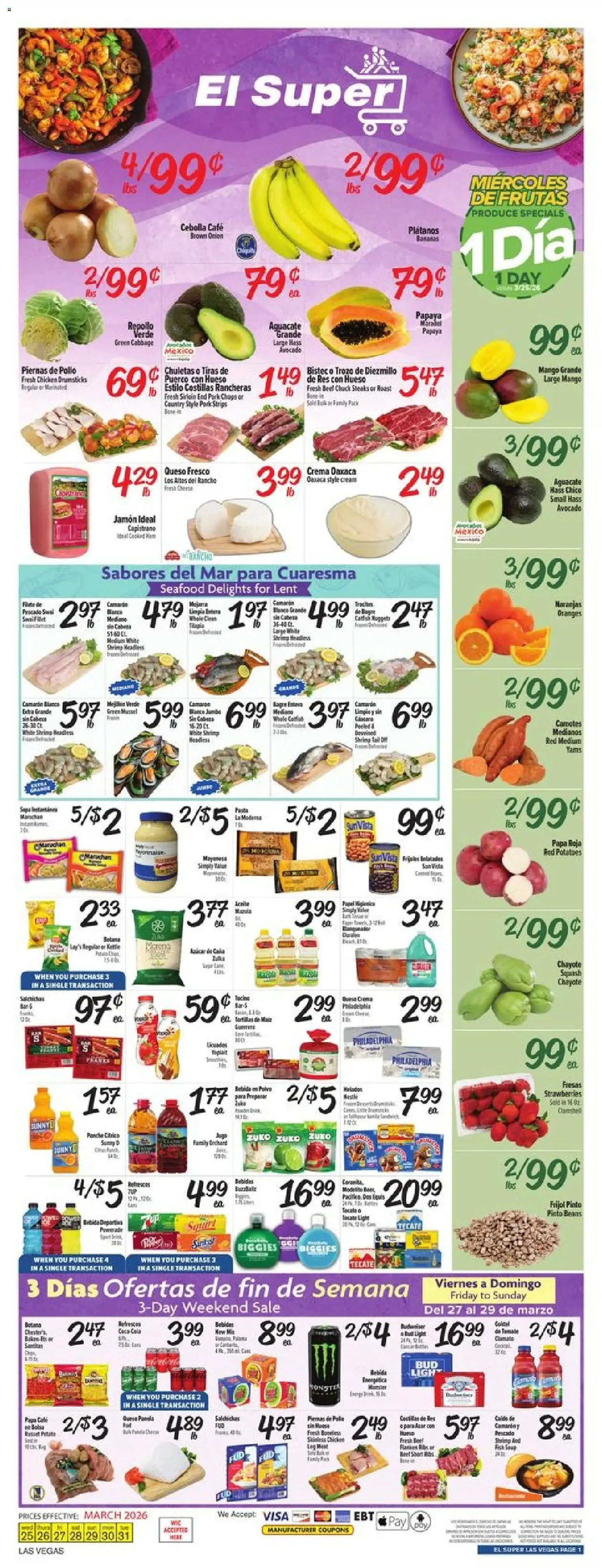 El Super Weekly Ad - NV - valid from 25.03.2026 | Page: 1 | Products: Cream, Seafood, Mango, Onion