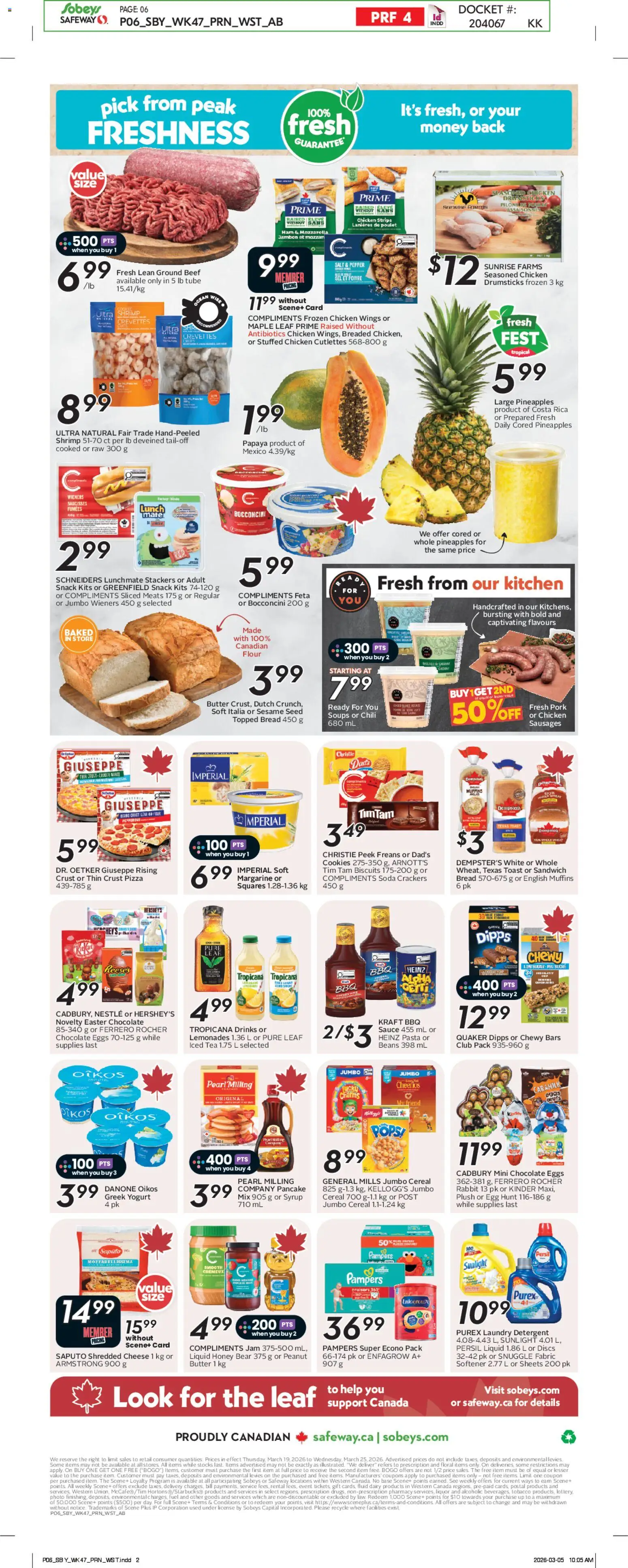 Sobeys flyer valid from 19.03.2026 | Page: 4 | Products: Tea, Pasta, Eggs, Chicken