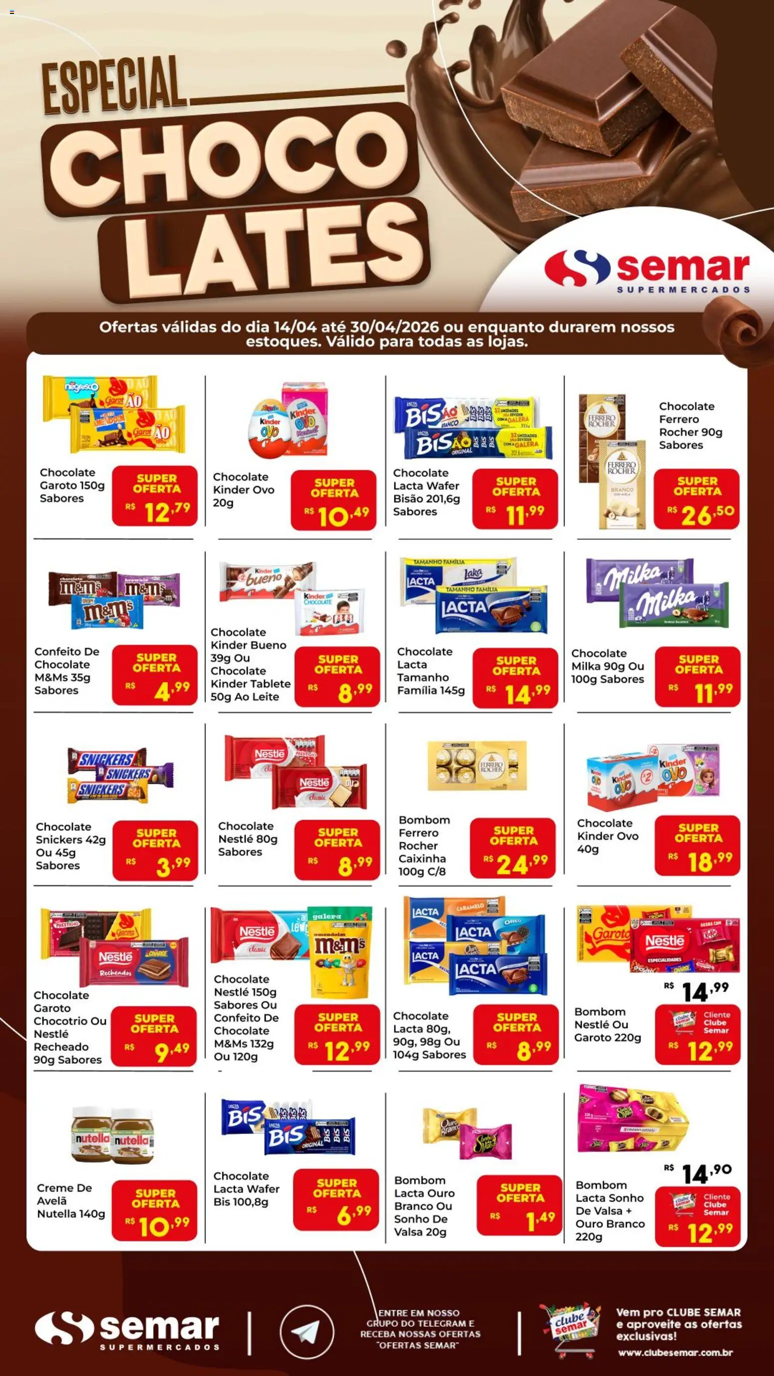 Semar Supermercado Folheto - válido de 14.04.2026 | Página: 1 | Produtos: Amendoim, Chocolate, Kinder ovo, Avelã
