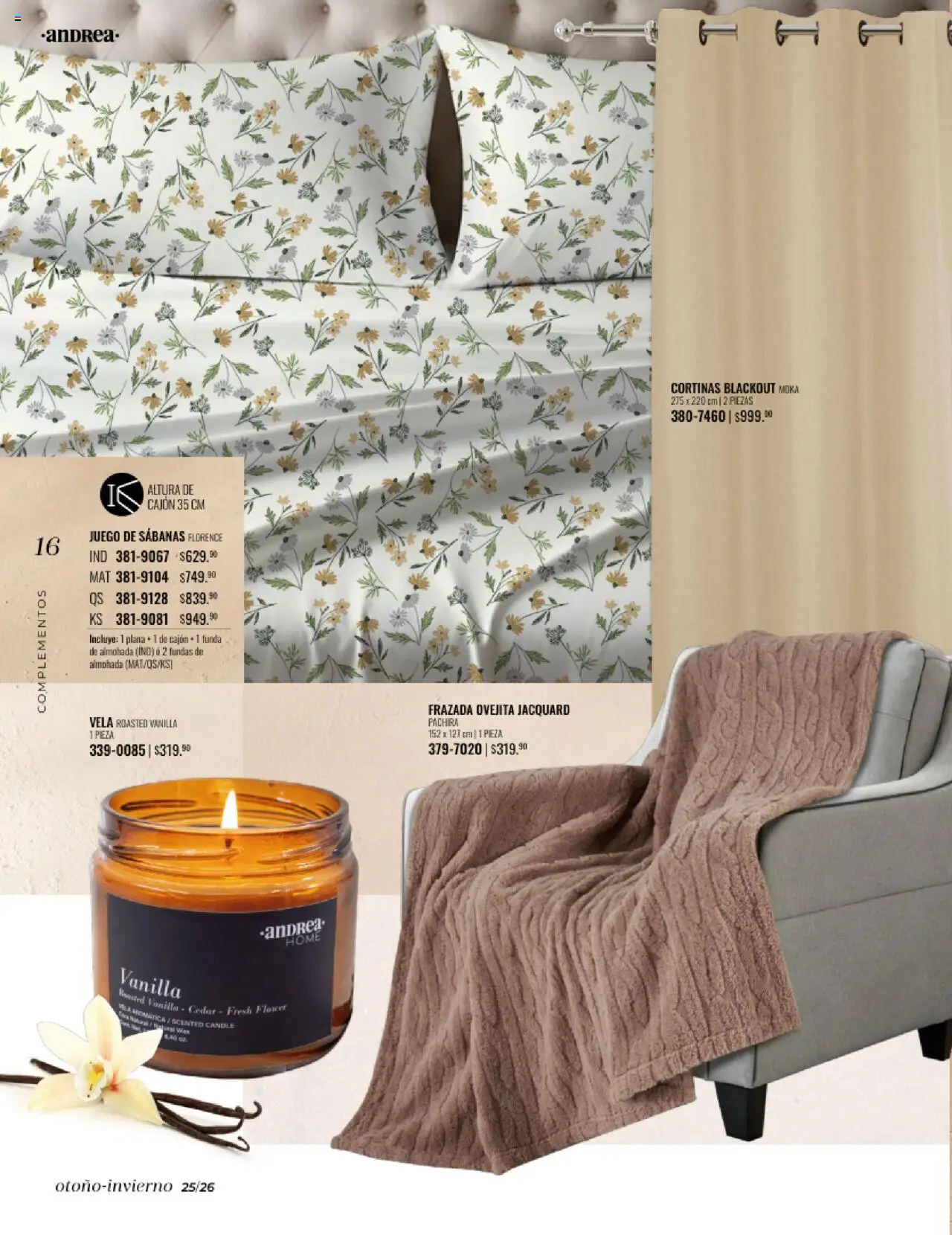 Nuevas ofertas de Andrea válidas en toda la República Mexicana desde el 24.08.2025. ¡Encuentra las mejores ofertas en Andrea - Catálogo Home - Otoño / Invierno! | Página: 16 | Productos: Juego, Funda, Almohada, Cortinas