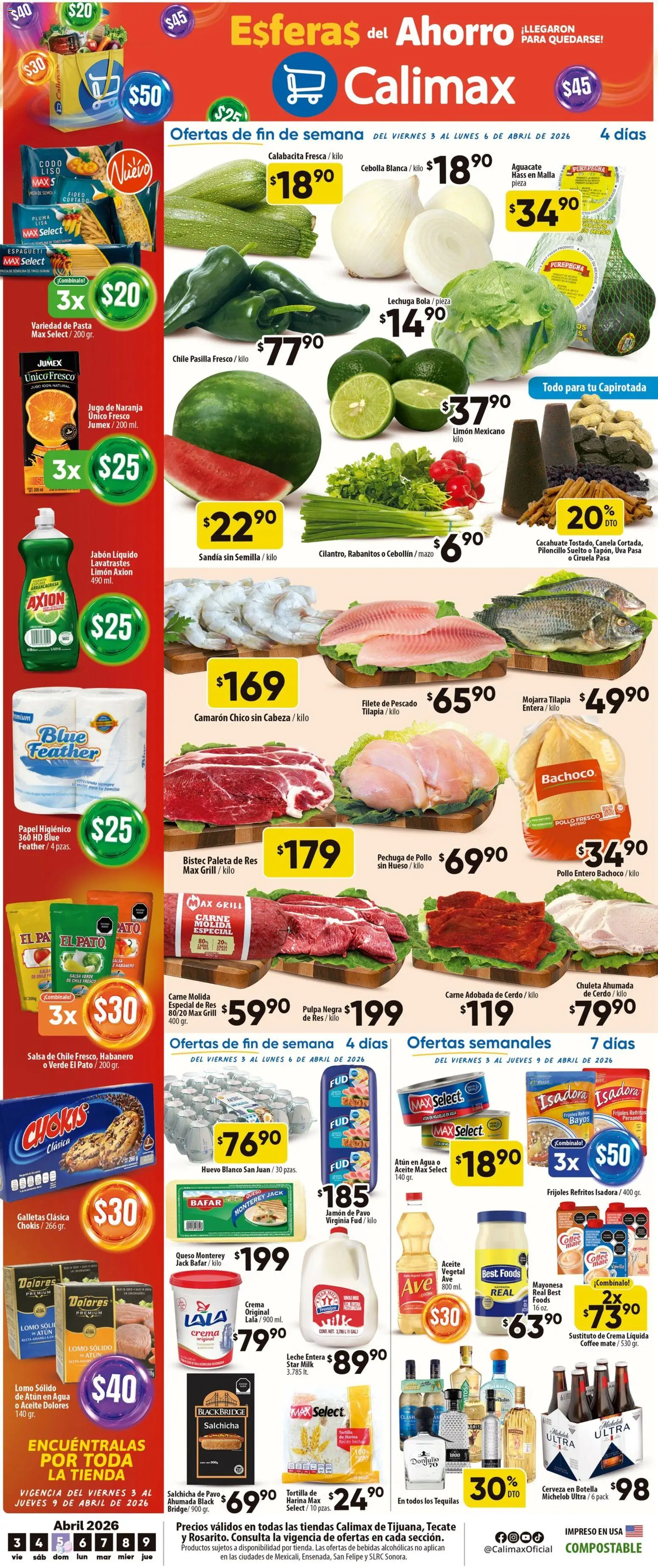 Nuevas ofertas de Calimax válidas en toda la República Mexicana desde el 03.04.2026. ¡Encuentra las mejores ofertas en Calimax folleto Rosarito! | Página: 1 | Productos: Sandía, Leche, Aguacate, Mate
