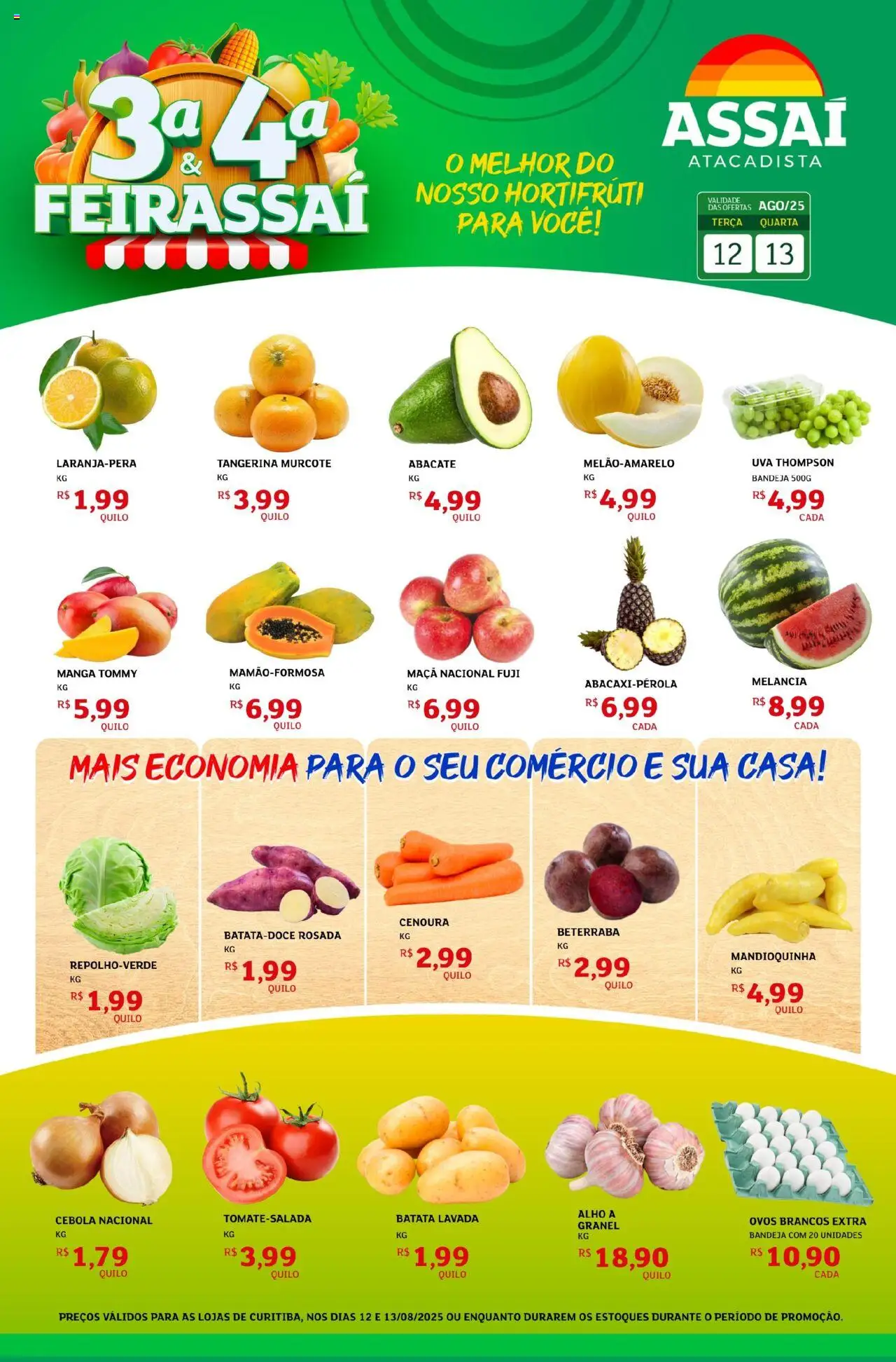 Assaí Atacadista Folheto - válido de 12.08.2025 | Página: 1 | Produtos: Melancia, Alho, Beterraba, Bandeja