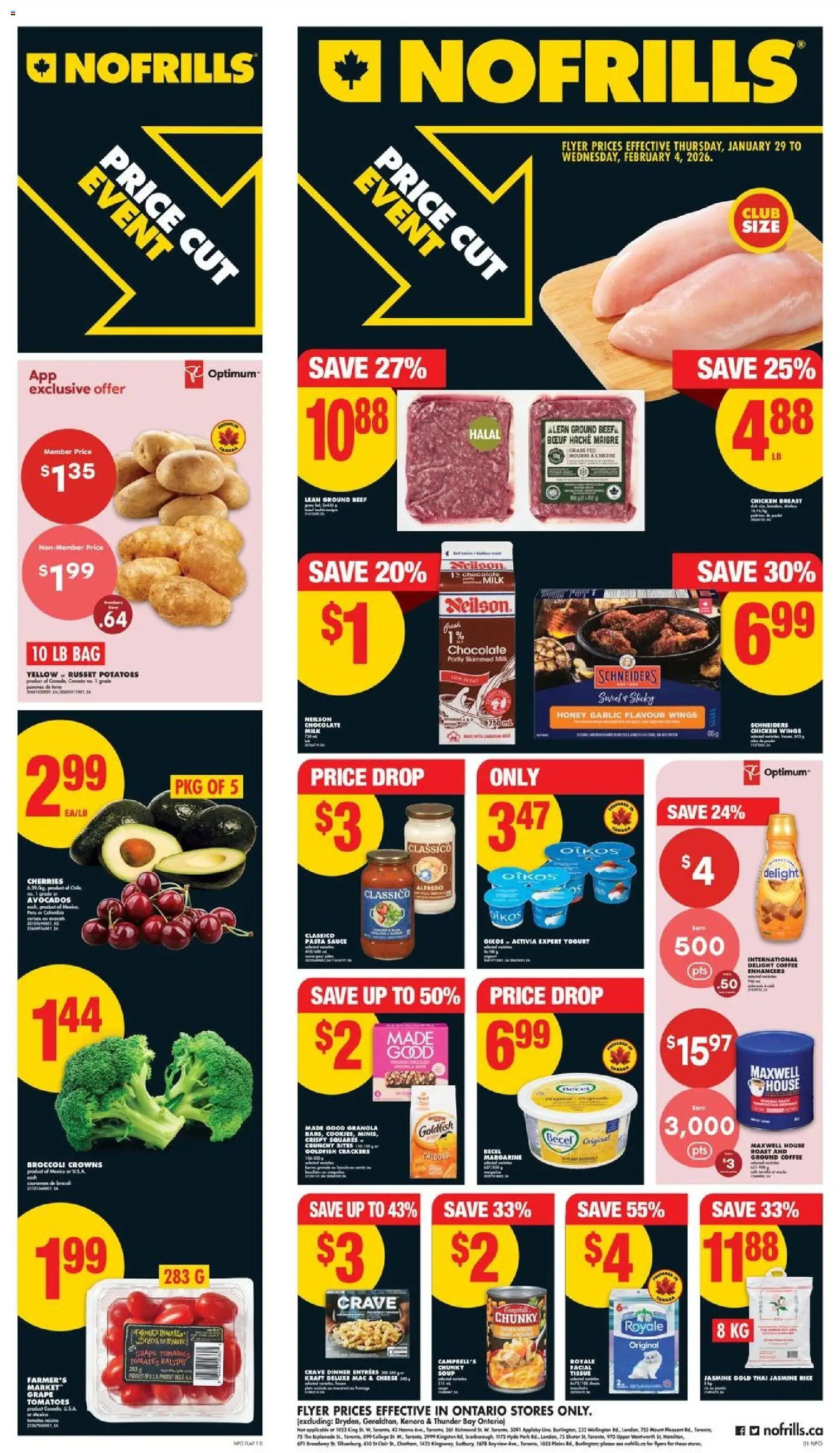 No Frills flyer valid from 29.01.2026 | Page: 1 | Products: Rice, Potatoes, Milk, Chocolate