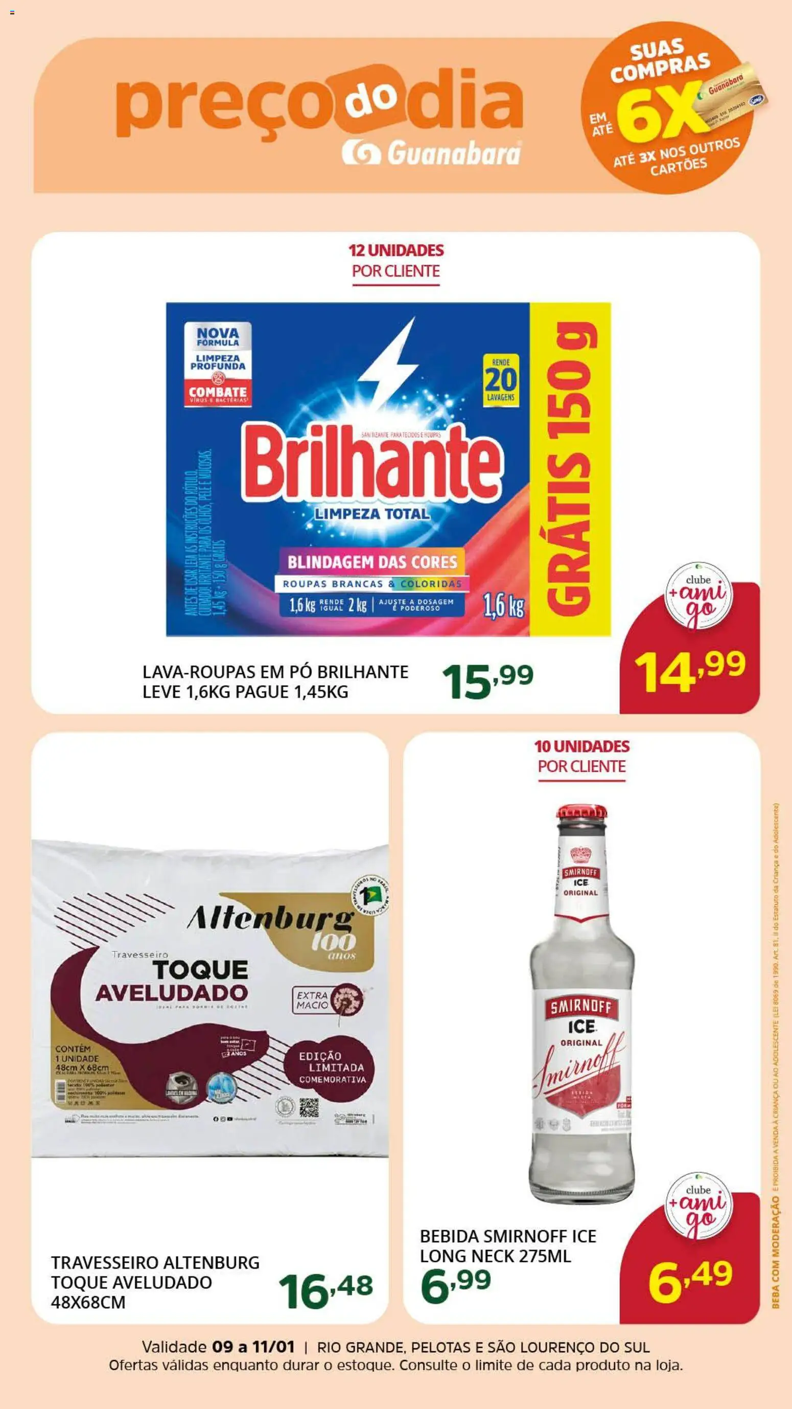Supermercado Guanabara Folheto - válido de 09.01.2026 | Página: 4 | Produtos: Pó, Travesseiro, Roupas, Bebida