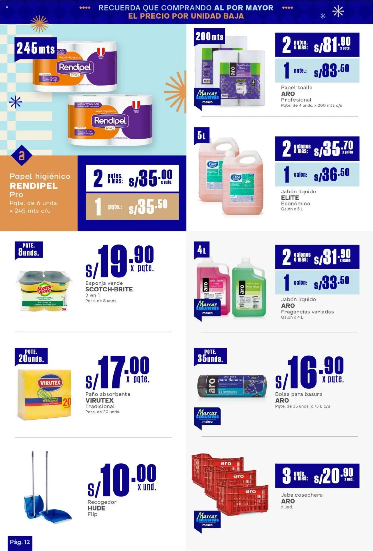 Catálogo Makro válido desde 14.08.2025 | Página: 12 | Productos: Esponja, Jabón, Toalla, Bolsa