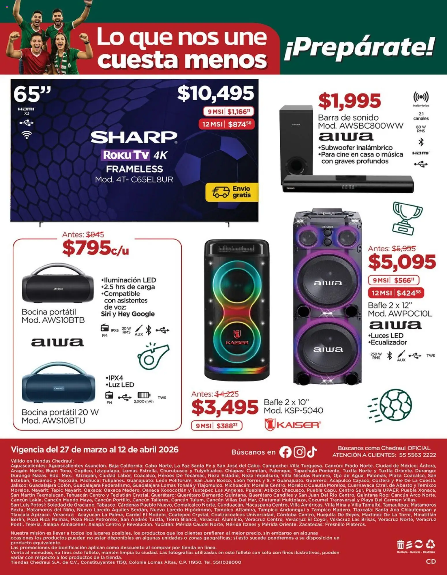 Nuevas ofertas de Chedraui válidas en toda la República Mexicana desde el 27.03.2026. ¡Encuentra las mejores ofertas en Chedraui folleto Vacaciones inolvidables! | Página: 16 | Productos: Bocina, Barra