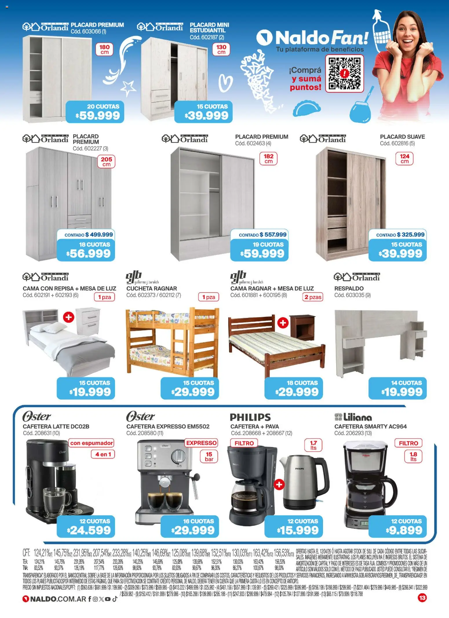 Naldo catálogo │ válido desde el 01.04.2026 | Página: 13 | Productos: Mesa de luz, Cucheta, Cafetera, Cama