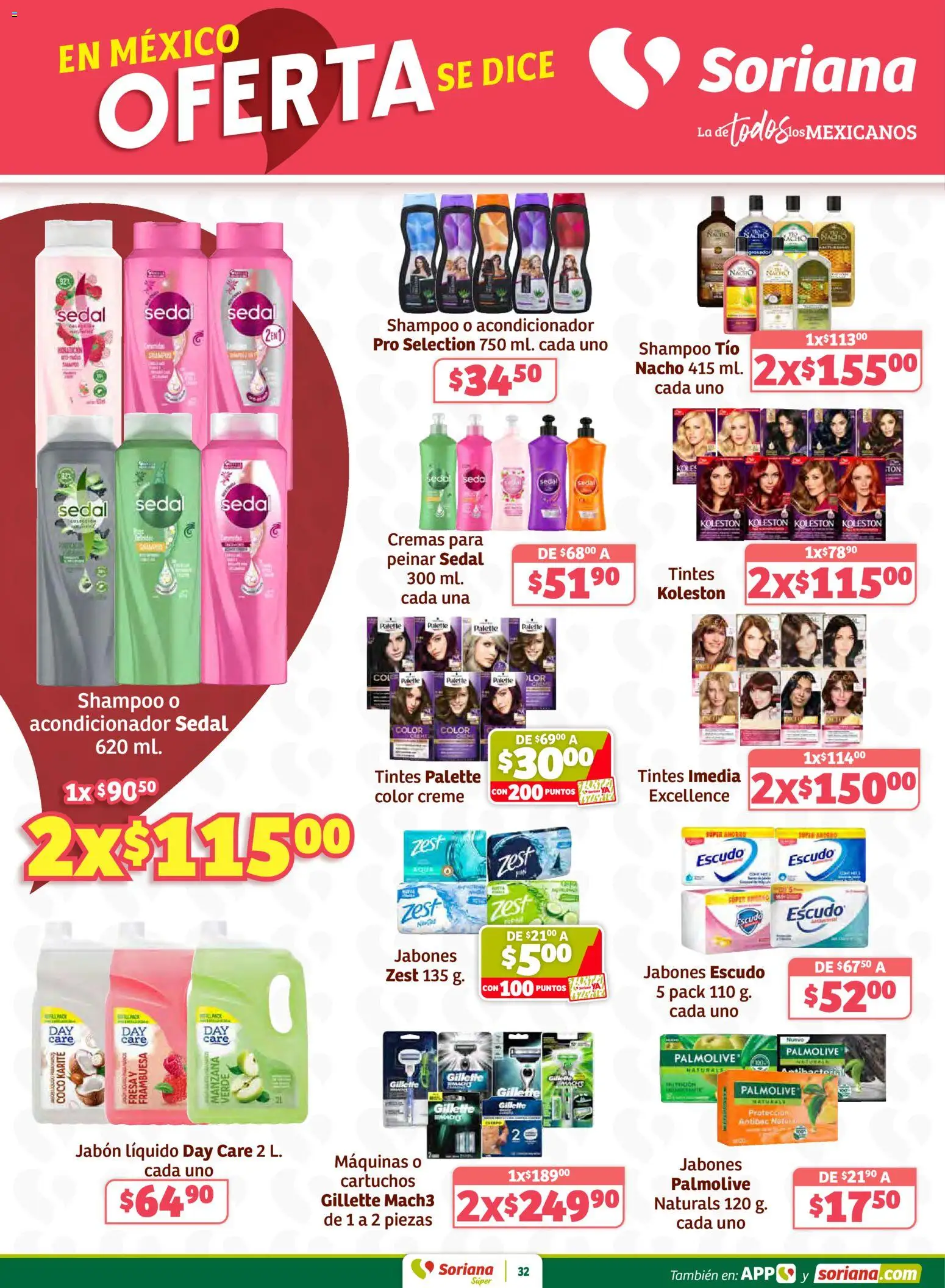 Nuevas ofertas de Soriana válidas en toda la República Mexicana desde el 26.02.2026. ¡Encuentra las mejores ofertas en Soriana - Preciazazaso Súper: Coah, Dur, NL, SLP, Tamps, Zac! | Página: 32 | Productos: Jabón líquido, Manzana, Acondicionador, Jabón