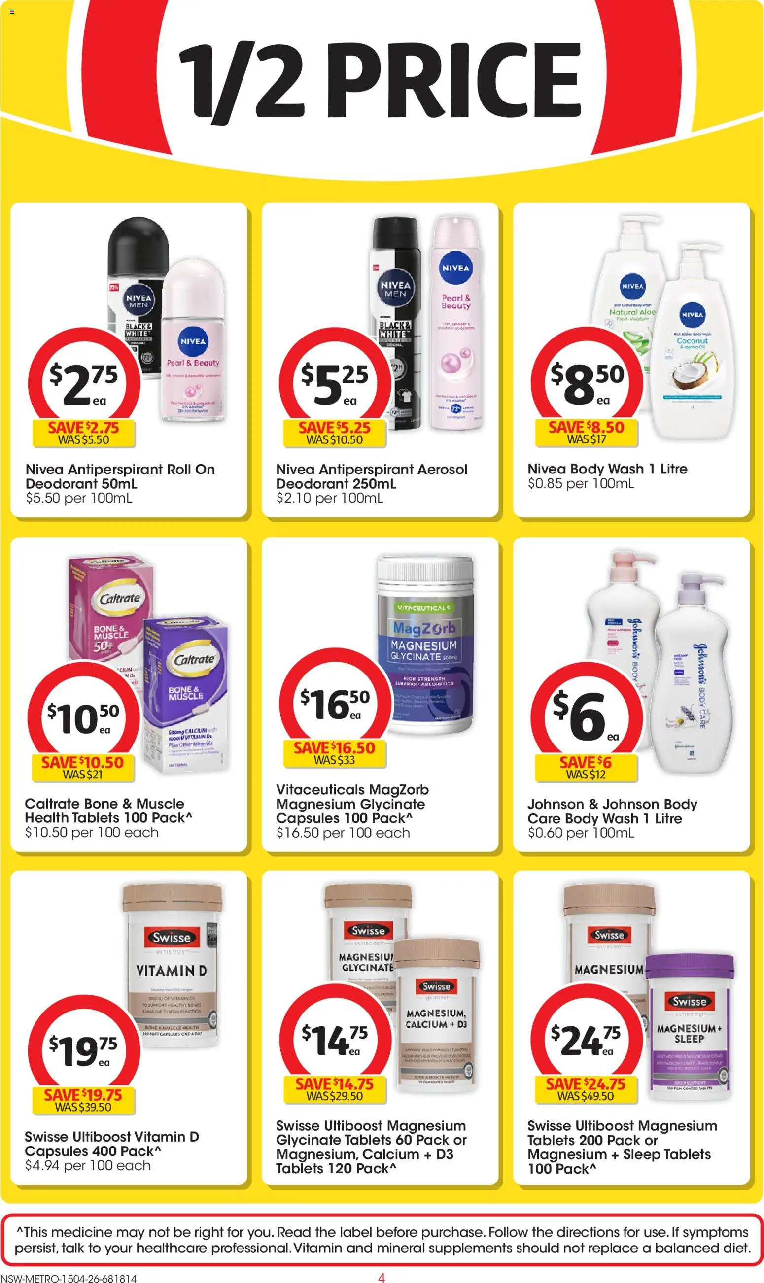 Coles catalogue - valid from 15.04.2026 | Page: 4 | Products: Deodorant, Antiperspirant, Tablets, Vitamin