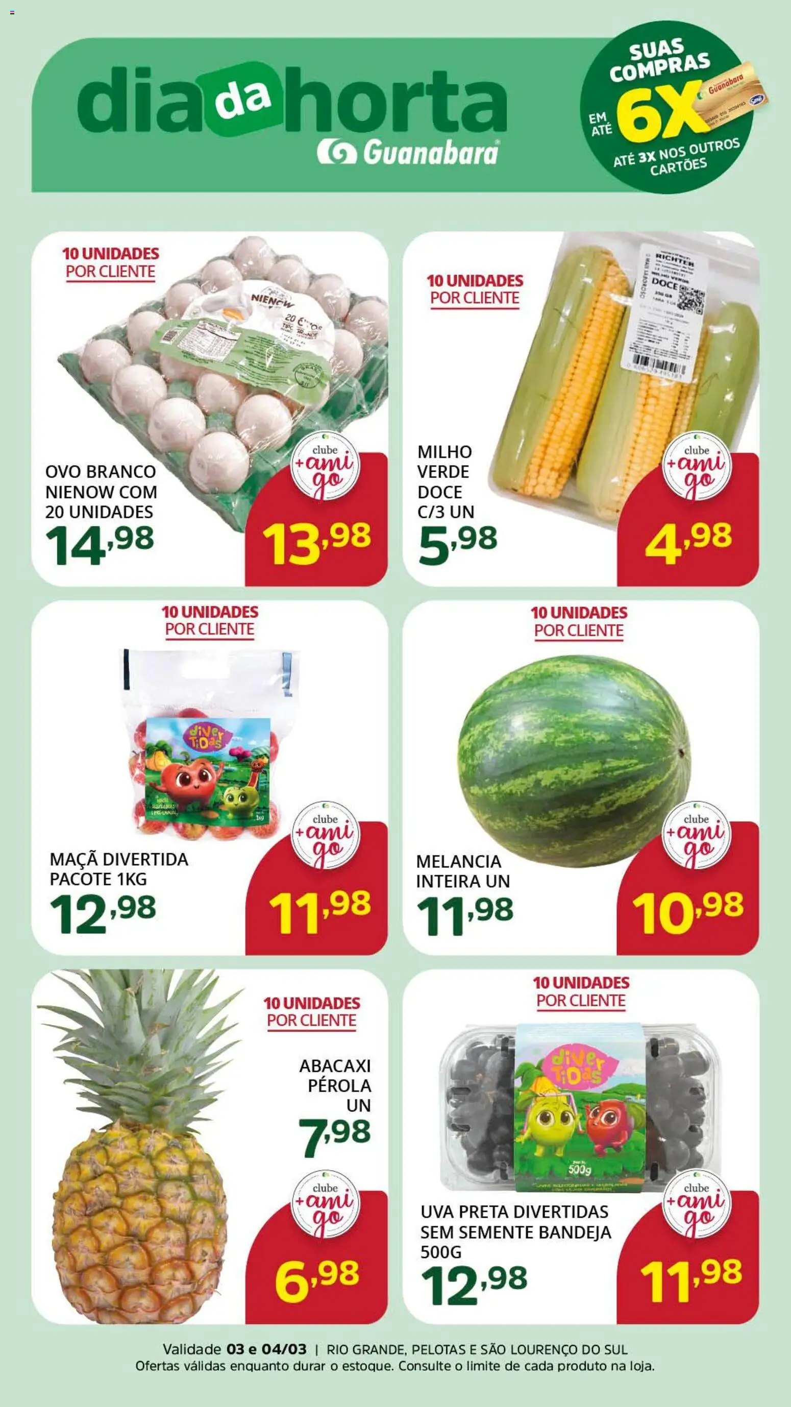 Supermercado Guanabara Folheto - válido de 03.03.2026 | Página: 2 | Produtos: Melancia, Abacaxi, Bandeja