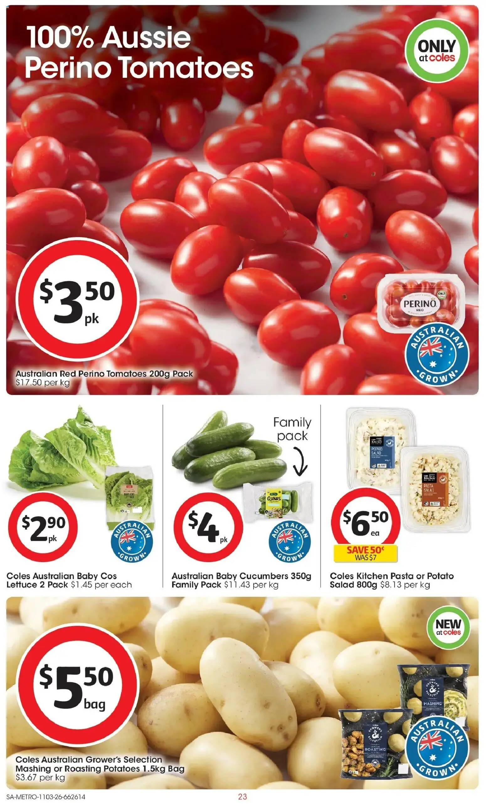 ﻿Coles catalogue valid from 11/03/2026 > Online Australia | Page: 23 | Products: Tomatoes, Pasta, Cucumbers, Salad