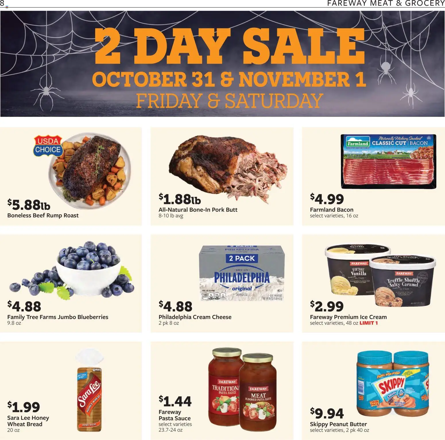 Fareway Weekly Ad - valid from 27.10.2025 | Page: 8 | Products: Cheese, Bread, Pasta, Ice cream