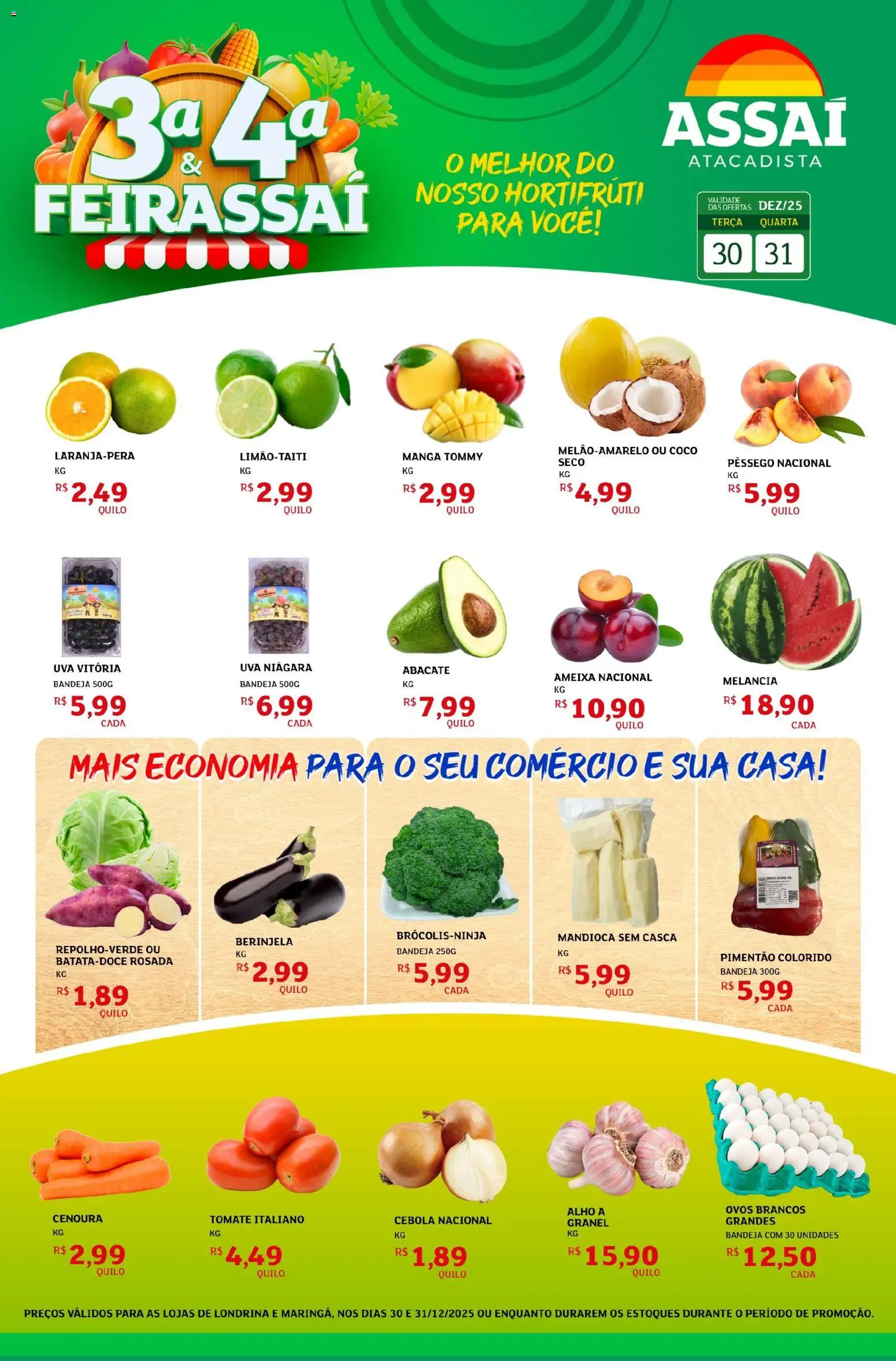 Assaí Atacadista Folheto - válido de 30.12.2025 | Página: 1 | Produtos: Alho, Mandioca, Cenoura, Ameixa