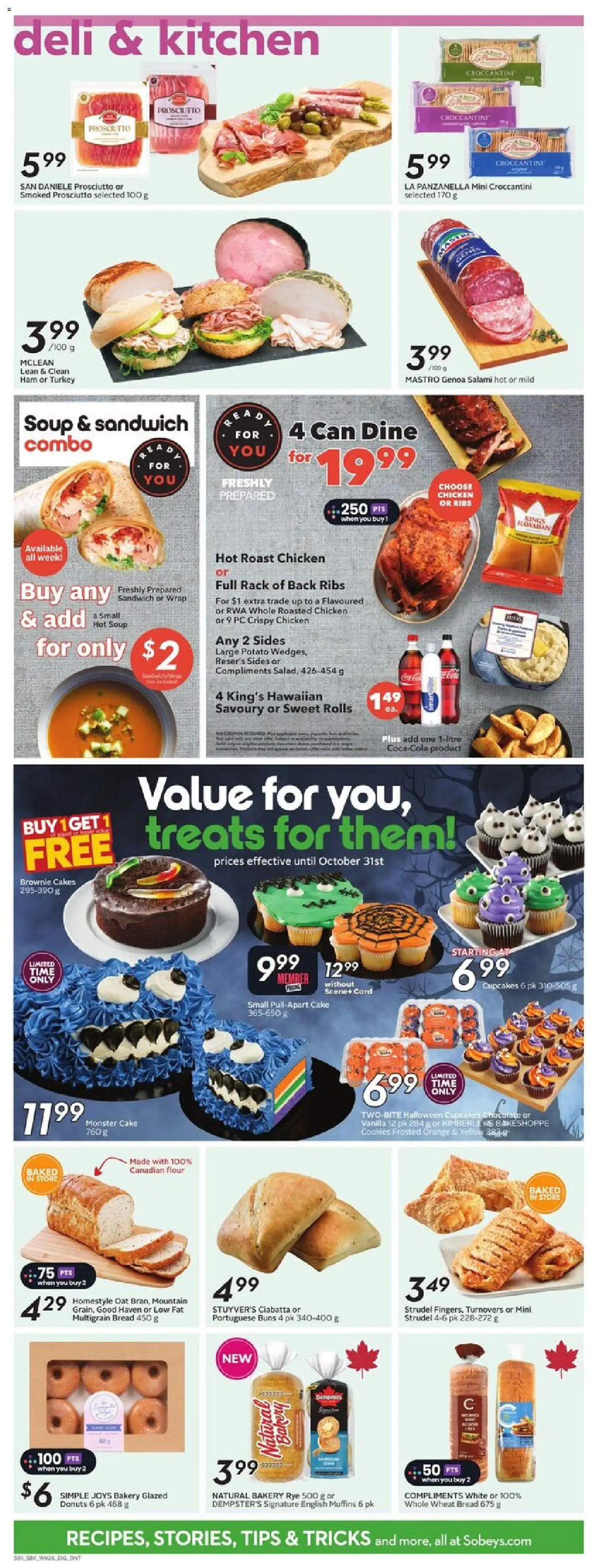 Sobeys flyer valid from 23.10.2025 | Page: 9 | Products: Bread, Salami, Ham, Chicken