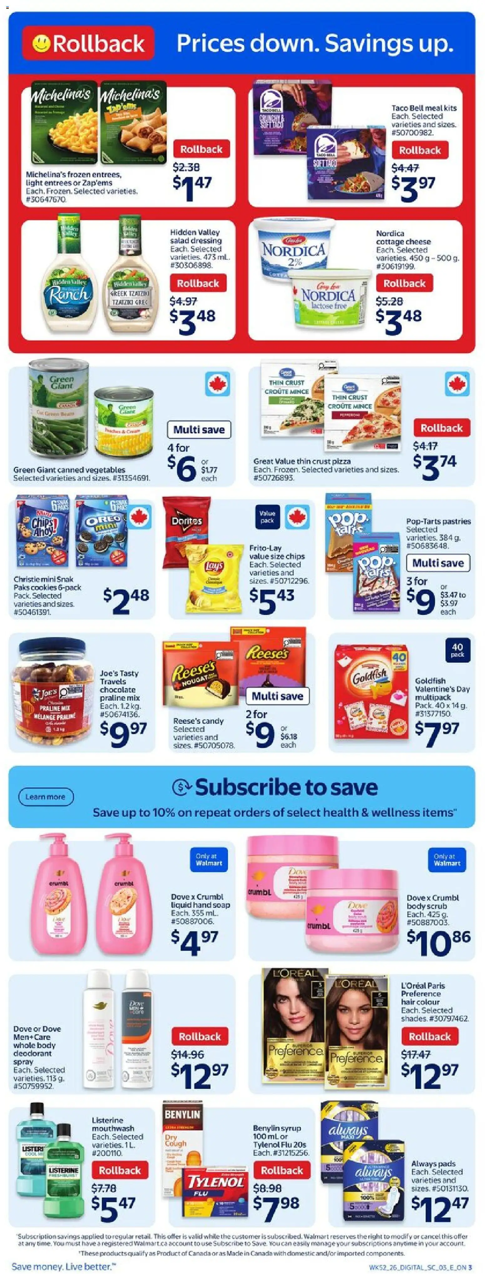 Walmart flyer valid from 22.01.2026 | Page: 4 | Products: Cookies, Cottage cheese, Deodorant, Pizza