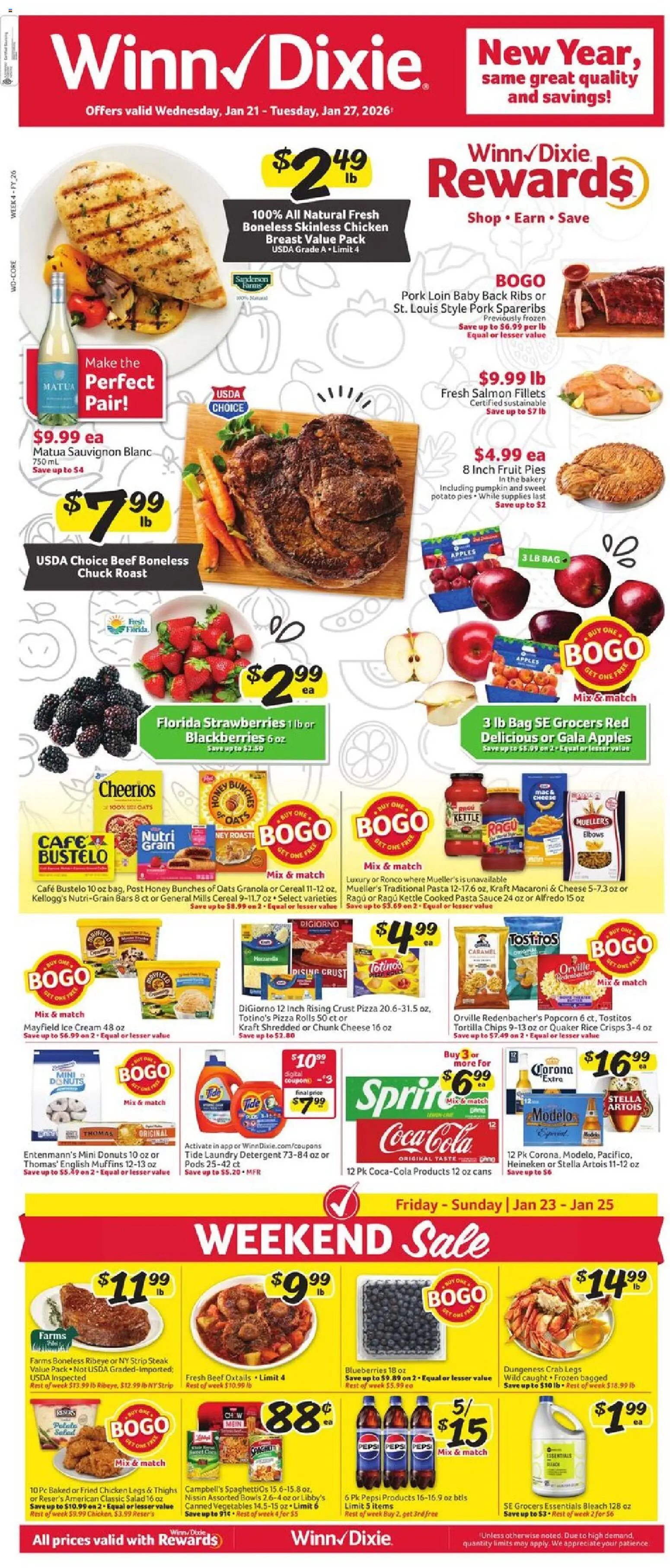 Winn Dixie Weekly Ad - valid from 21.01.2026 | Page: 1 | Products: Pizza, Ice cream, Sauce, Pumpkin