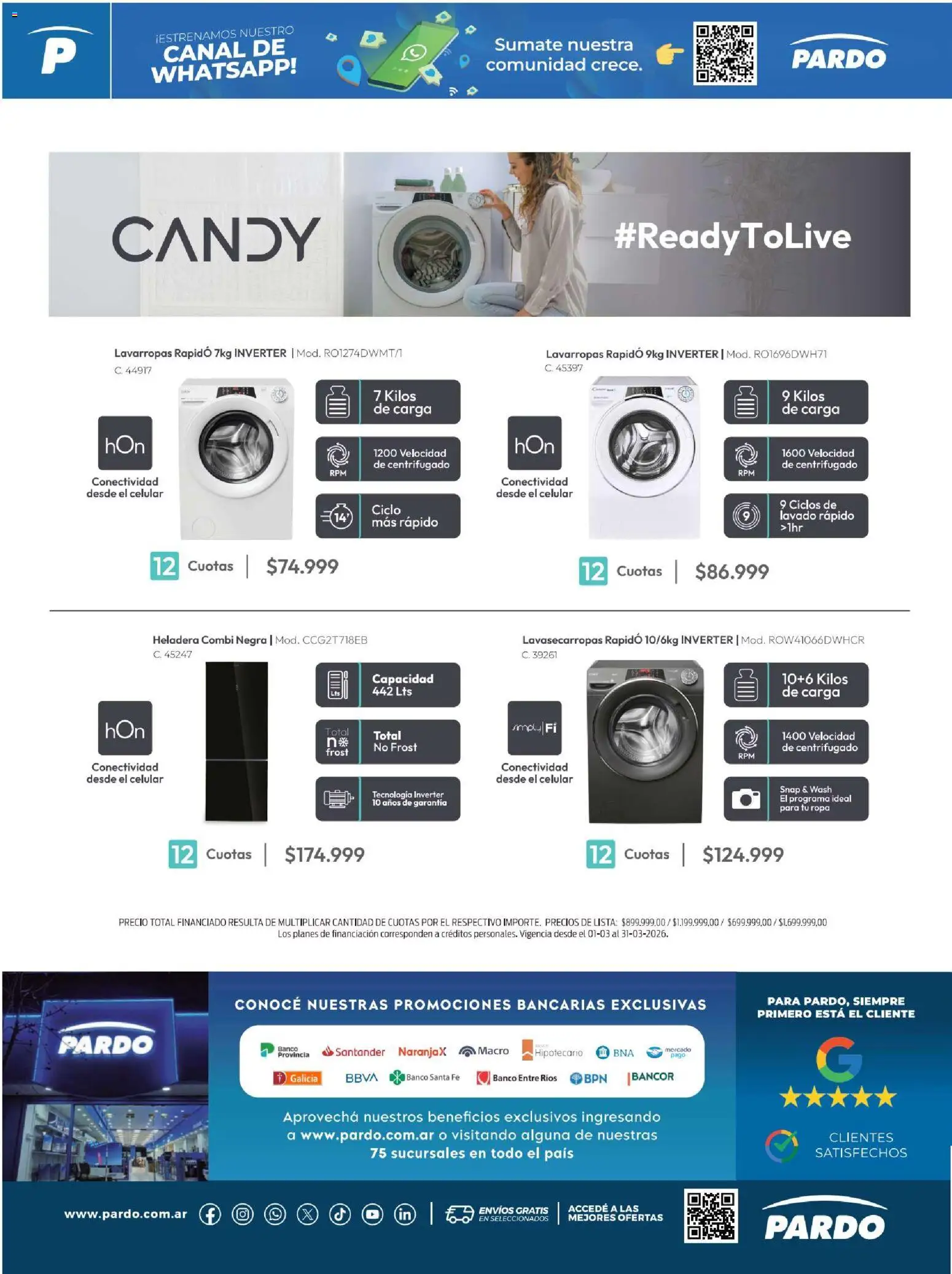 Pardo catálogo │ válido desde el 01.03.2026 | Página: 16 | Productos: Banco, Ropa, Lavarropas, Heladera