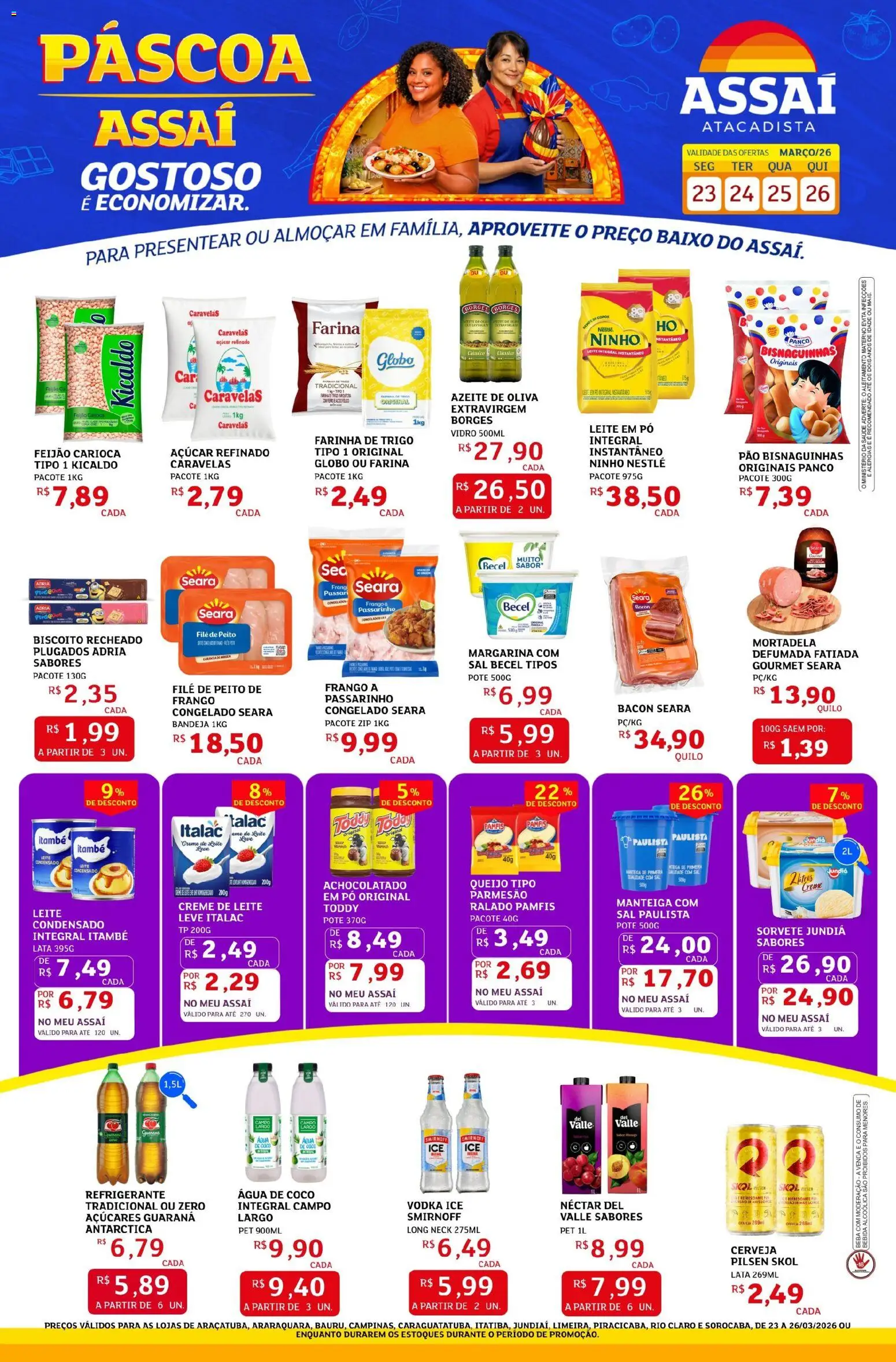 Assaí Atacadista Folheto - válido de 23.03.2026 | Página: 1 | Produtos: Farinha de trigo, Cerveja, Copos, Biscoito recheado