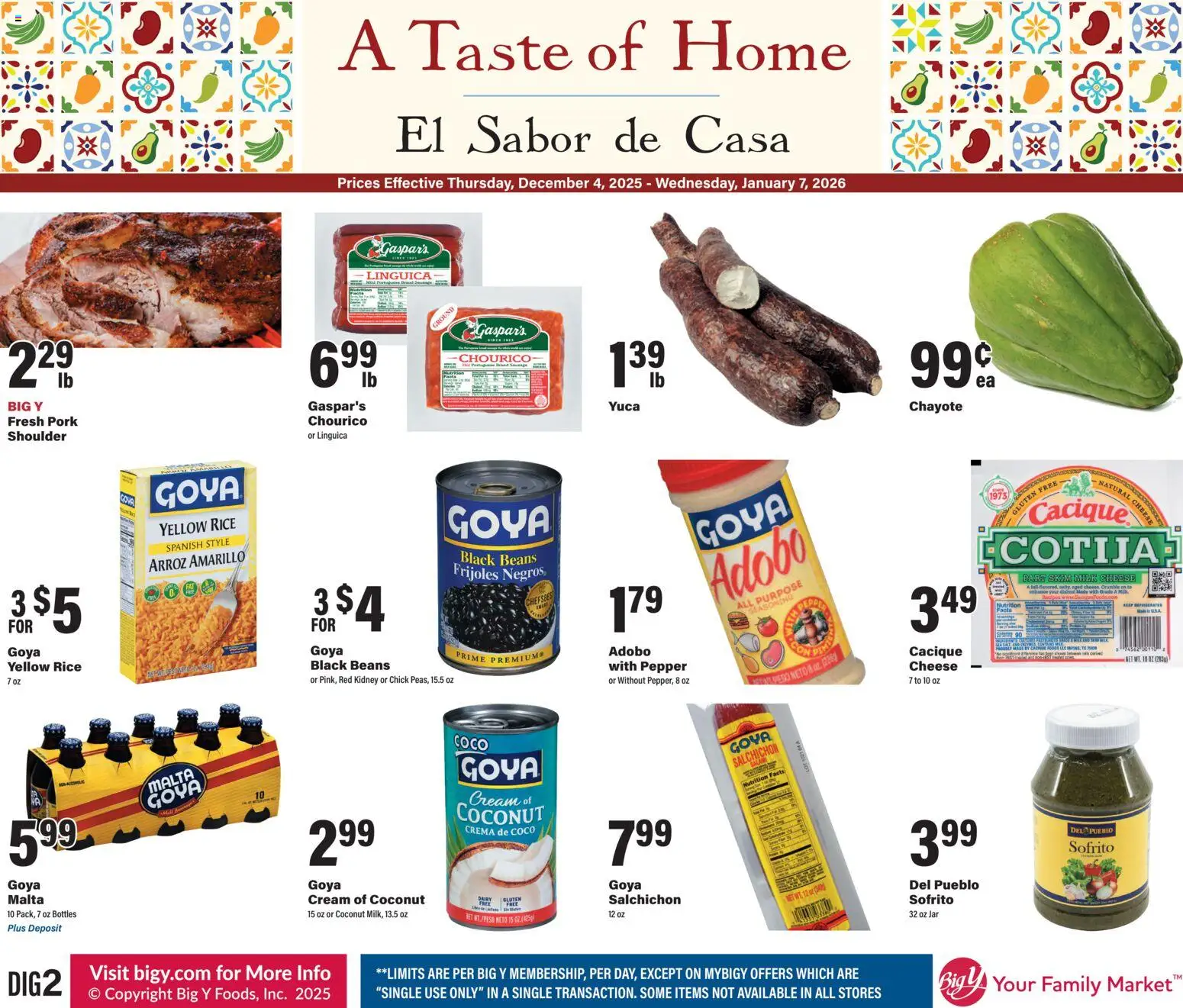 Big Y A Taste of Home - valid from 04.12.2025 | Page: 1 | Products: Milk, Pork, Rice, Pepper