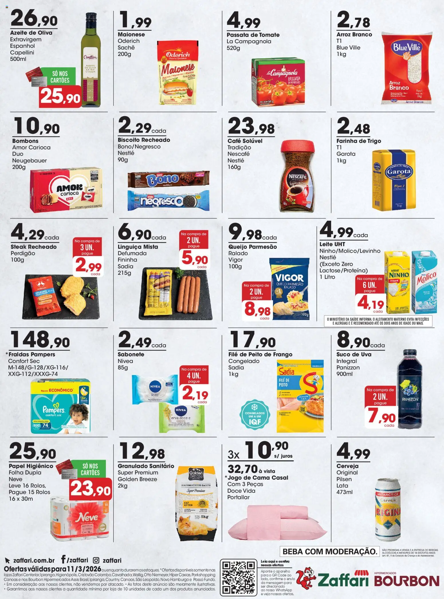 Zaffari Folheto - válido de 11.03.2026 | Página: 2 | Produtos: Cama, Queijo parmesão, Fraldas, Biscoito recheado