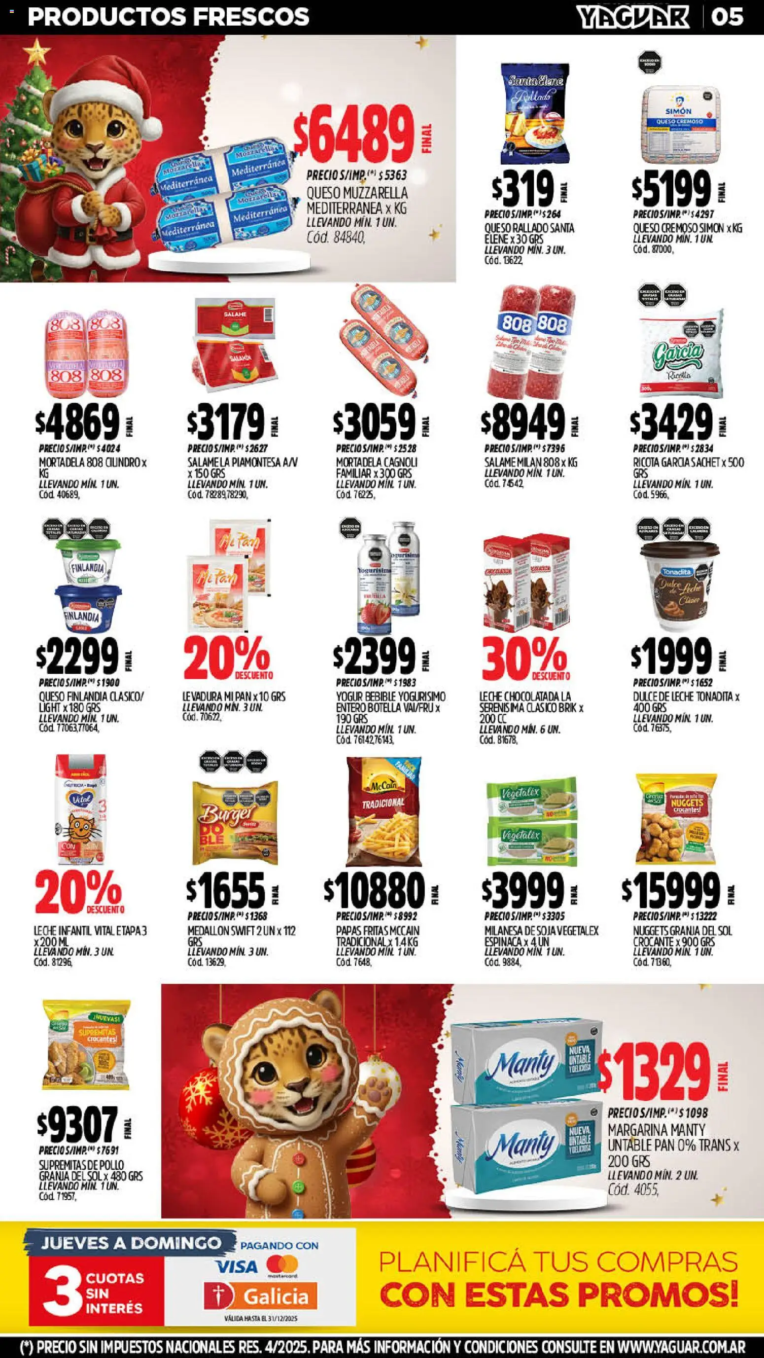 Yaguar catálogo │ válido desde el 29.12.2025 | Página: 6 | Productos: Muzzarella, Queso, Chocolatada, Papas fritas