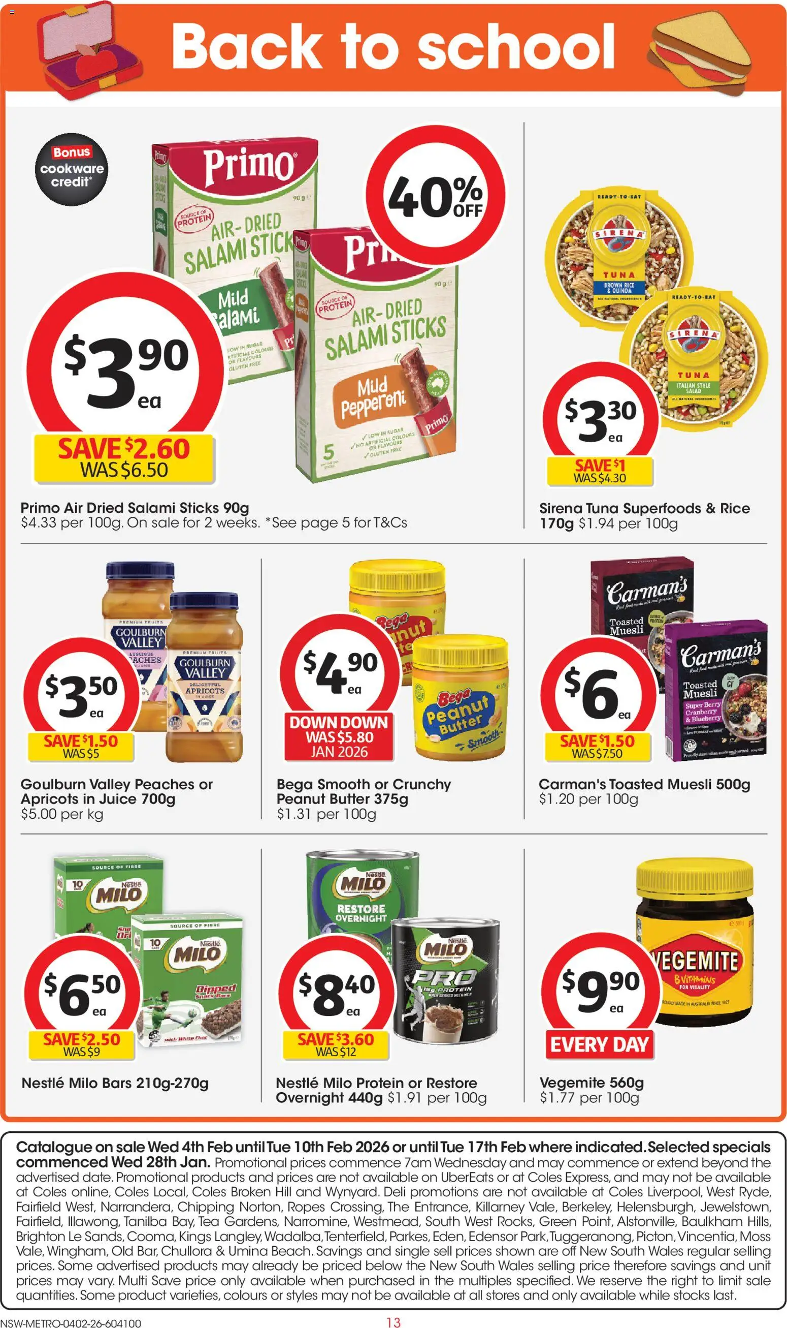 Coles catalogue - valid from 04.02.2026 | Page: 13 | Products: Butter, Salami, Fruits, Vegemite