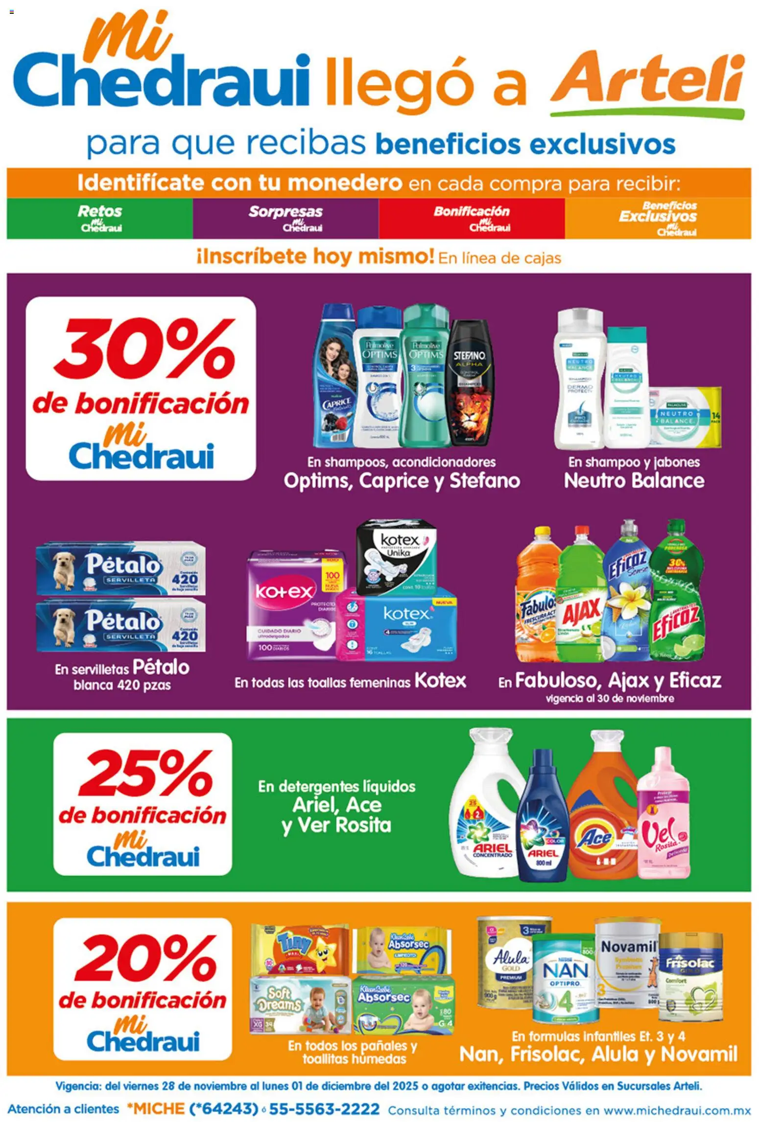 Nuevas ofertas de Arteli válidas en toda la República Mexicana desde el 28.11.2025. ¡Encuentra las mejores ofertas en Arteli folleto MiChedraui! | Página: 1 | Productos: Toallitas húmedas, Pañales, Toallas, Servilletas