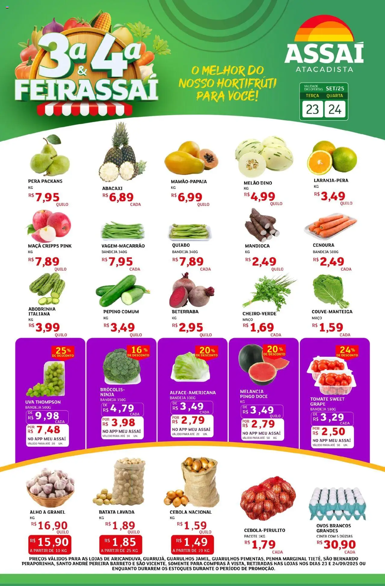 Assaí Atacadista Folheto - válido de 23.09.2025 | Página: 1 | Produtos: Alho, Mandioca, Quiabo, Bandeja