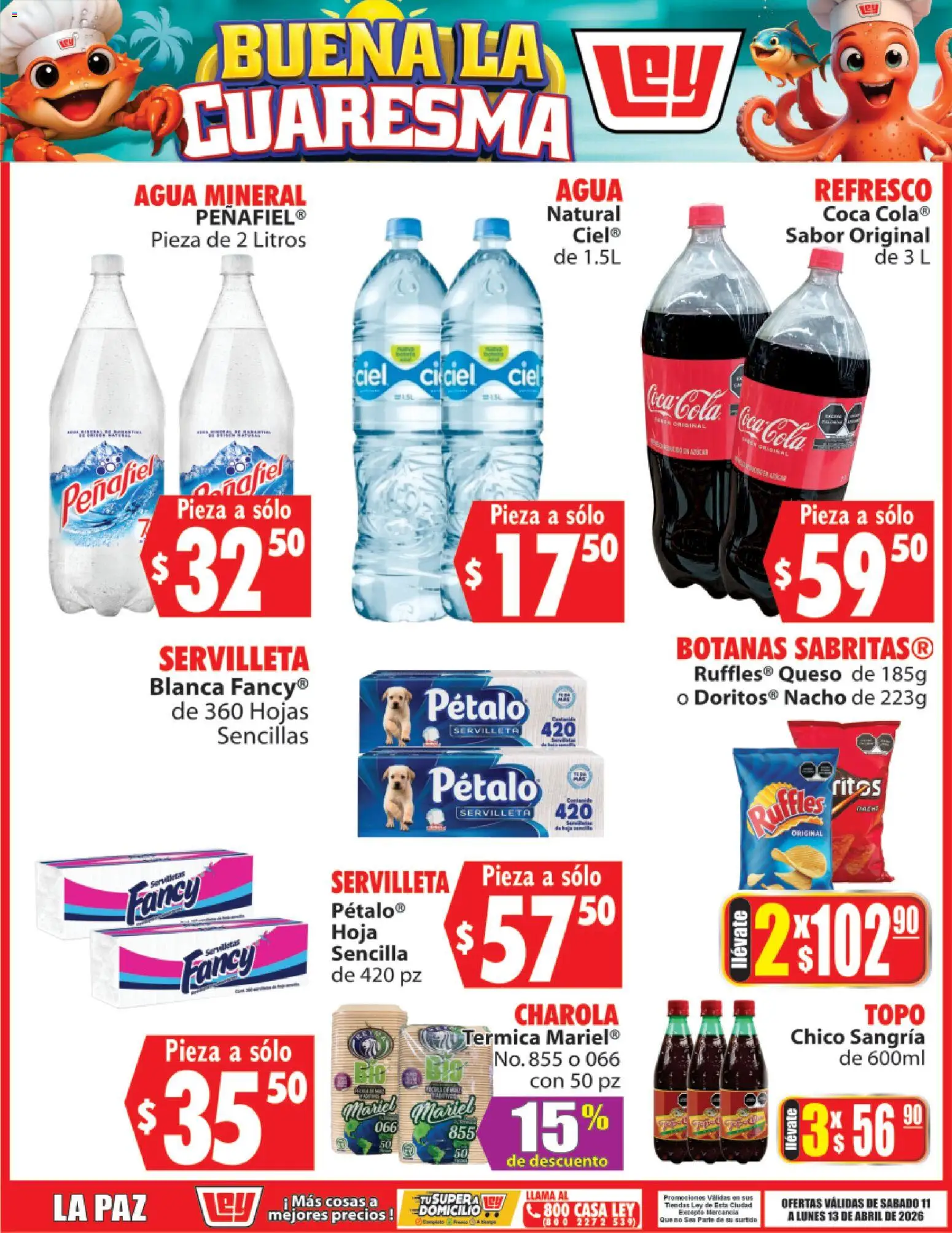 Nuevas ofertas de Casa Ley válidas en toda la República Mexicana desde el 11.04.2026. ¡Encuentra las mejores ofertas en Casa Ley folleto Buena la Cuaresma La Paz! | Página: 5 | Productos: Refresco, Agua, Queso