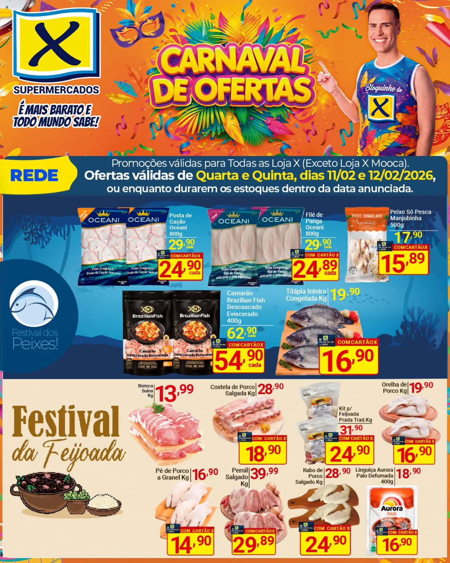 X Supermercados Folheto - válido de 11.02.2026 | Página: 6 | Produtos: Costela de porco, Pernil, Camarão, Peixe