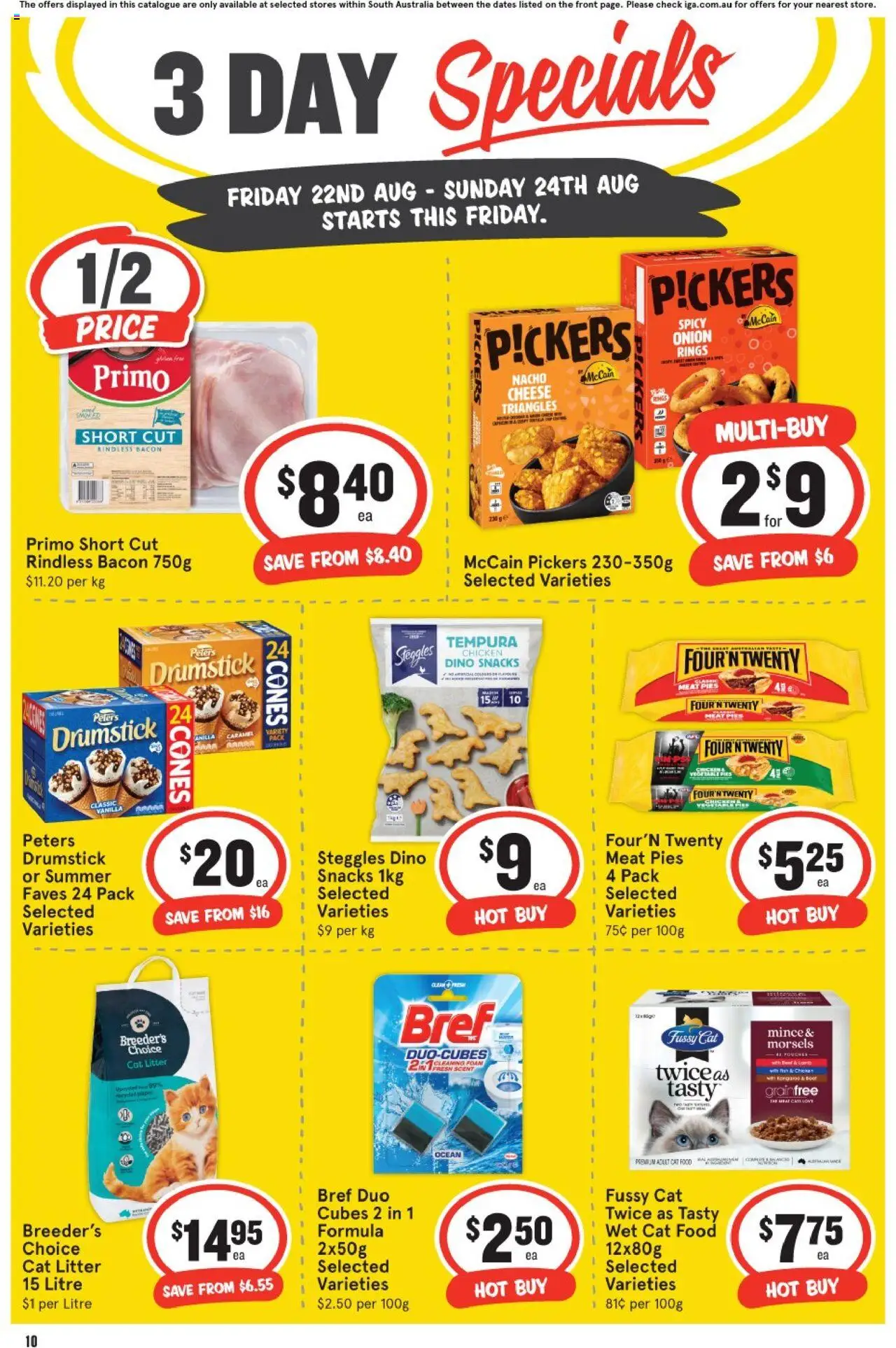 IGA catalogue - valid from 22.08.2025 | Page: 4 | Products: Cheese, Chicken, Meat, Pies