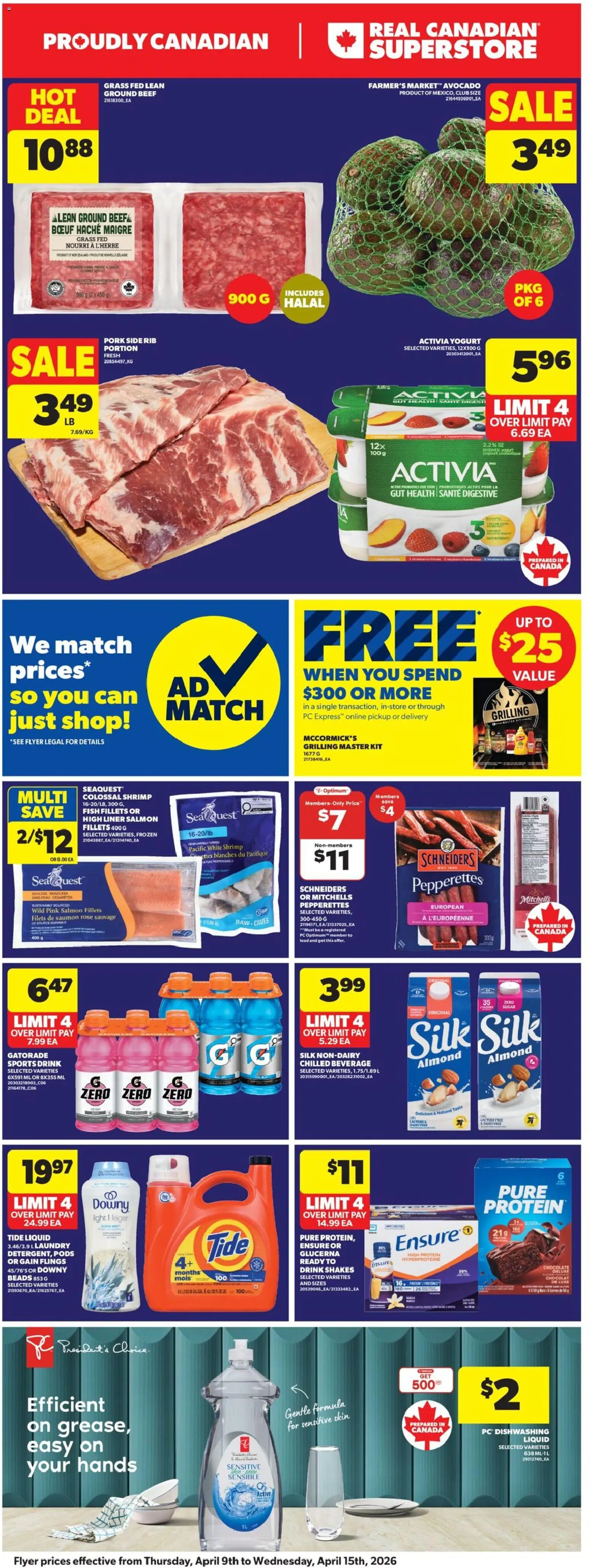 Real Canadian Superstore flyer valid from 09.04.2026 | Page: 3 | Products: Fish, Beef, Yogurt, Chocolate