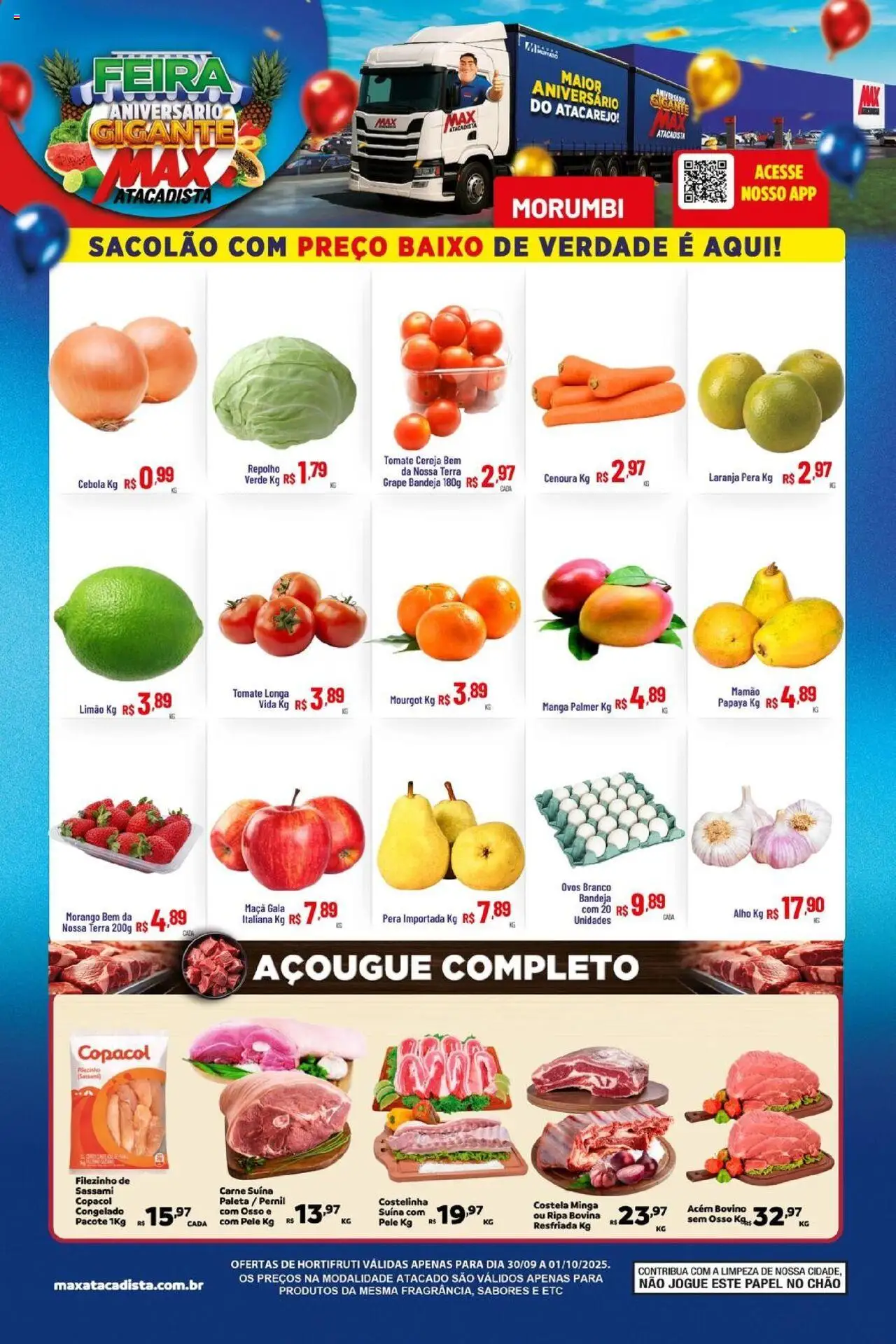 Max Atacadista Folheto - válido de 30.09.2025 | Página: 1 | Produtos: Repolho, Pernil, Baixo, Mamão