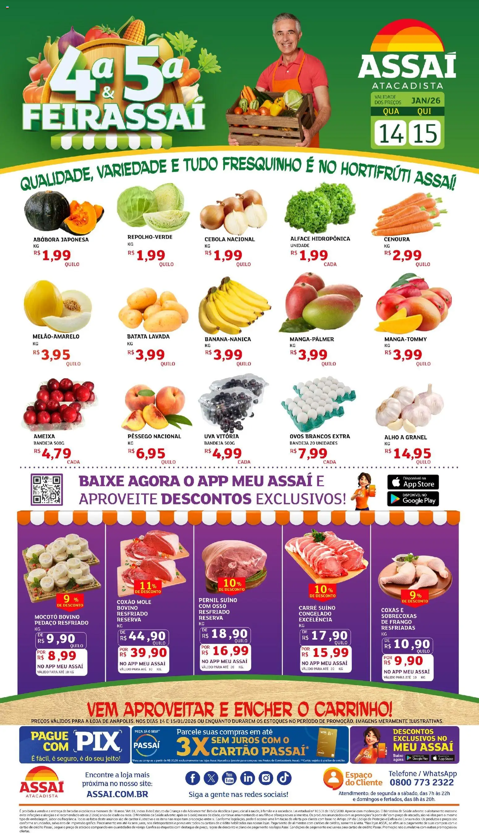 Assaí Atacadista Folheto - válido de 14.01.2026 | Página: 1 | Produtos: Pera, Pneus, Cenoura, Bandeja