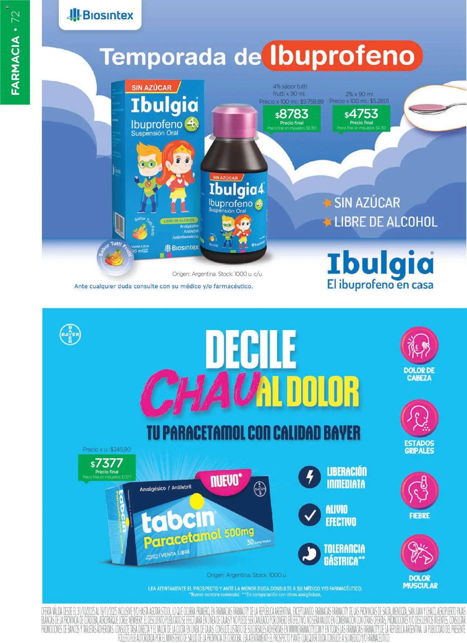 Farmacity catálogo │ válido desde el 30.10.2025 | Página: 72 | Productos: Azucar, Analgésico