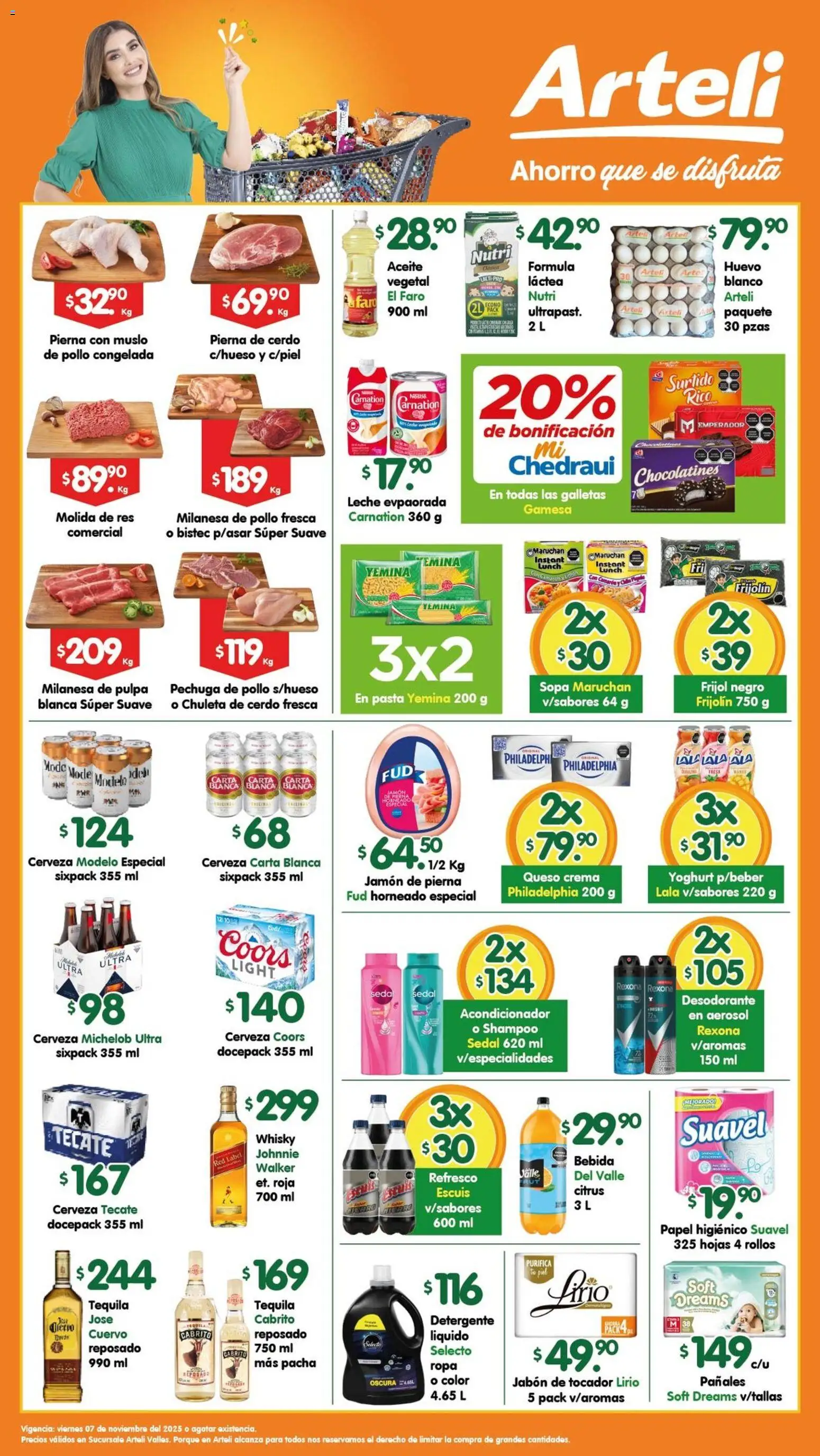 Nuevas ofertas de Arteli válidas en toda la República Mexicana desde el 07.11.2025. ¡Encuentra las mejores ofertas en Arteli folleto Valles! | Página: 1 | Productos: Queso crema, Queso, Whisky, Jabón