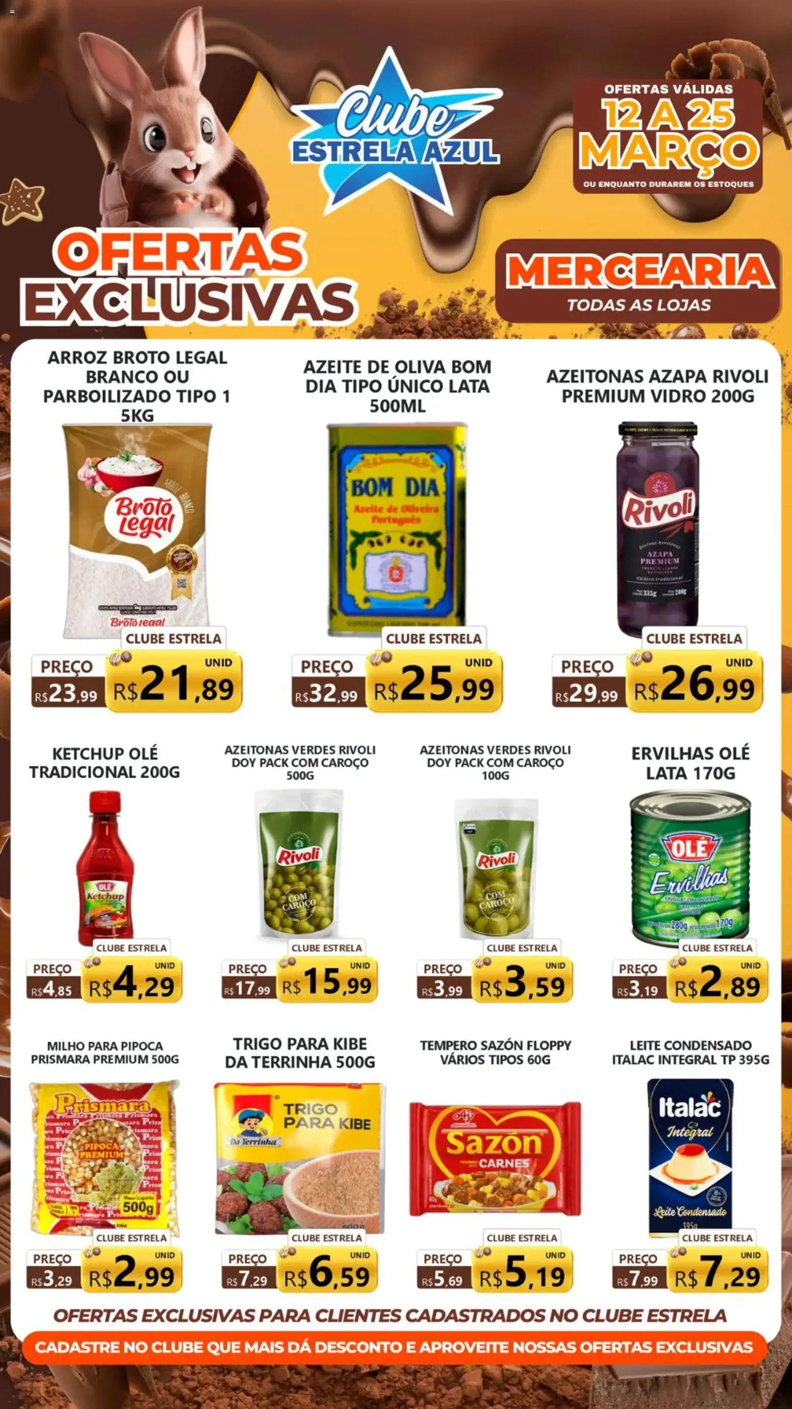 Estrela Azul Folheto - válido de 12.03.2026 | Página: 1 | Produtos: Leite, Arroz, Azeite, Leite condensado