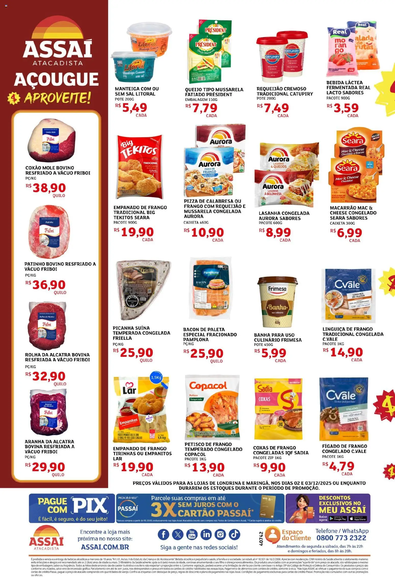 Assaí Atacadista Folheto - válido de 02.12.2025 | Página: 2 | Produtos: Queijo, Bebida, Sal, Mussarela