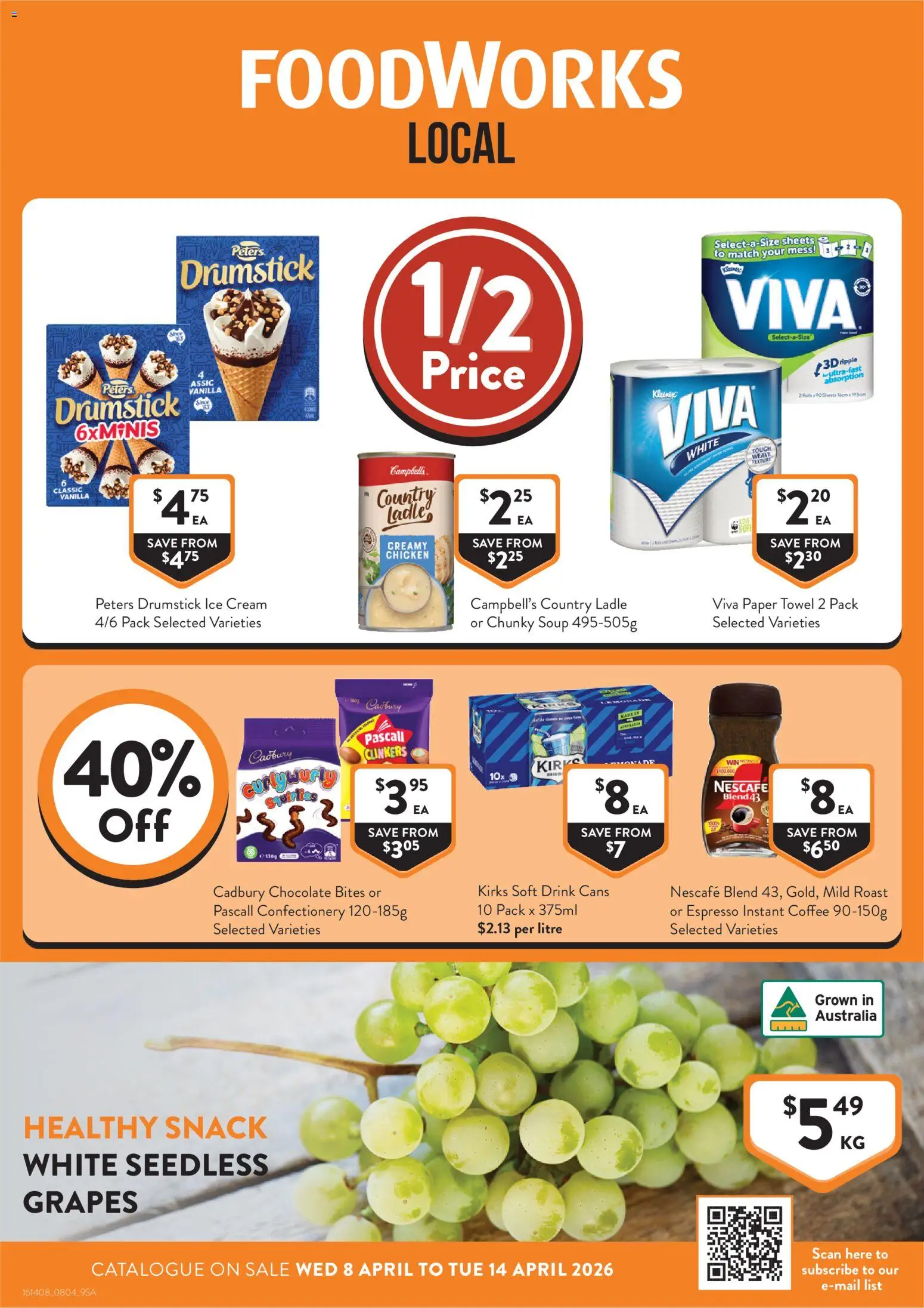 Foodworks catalogue - valid from 08.04.2026 | Page: 1 | Products: Coffee, Chocolate, Soup, Nescafe