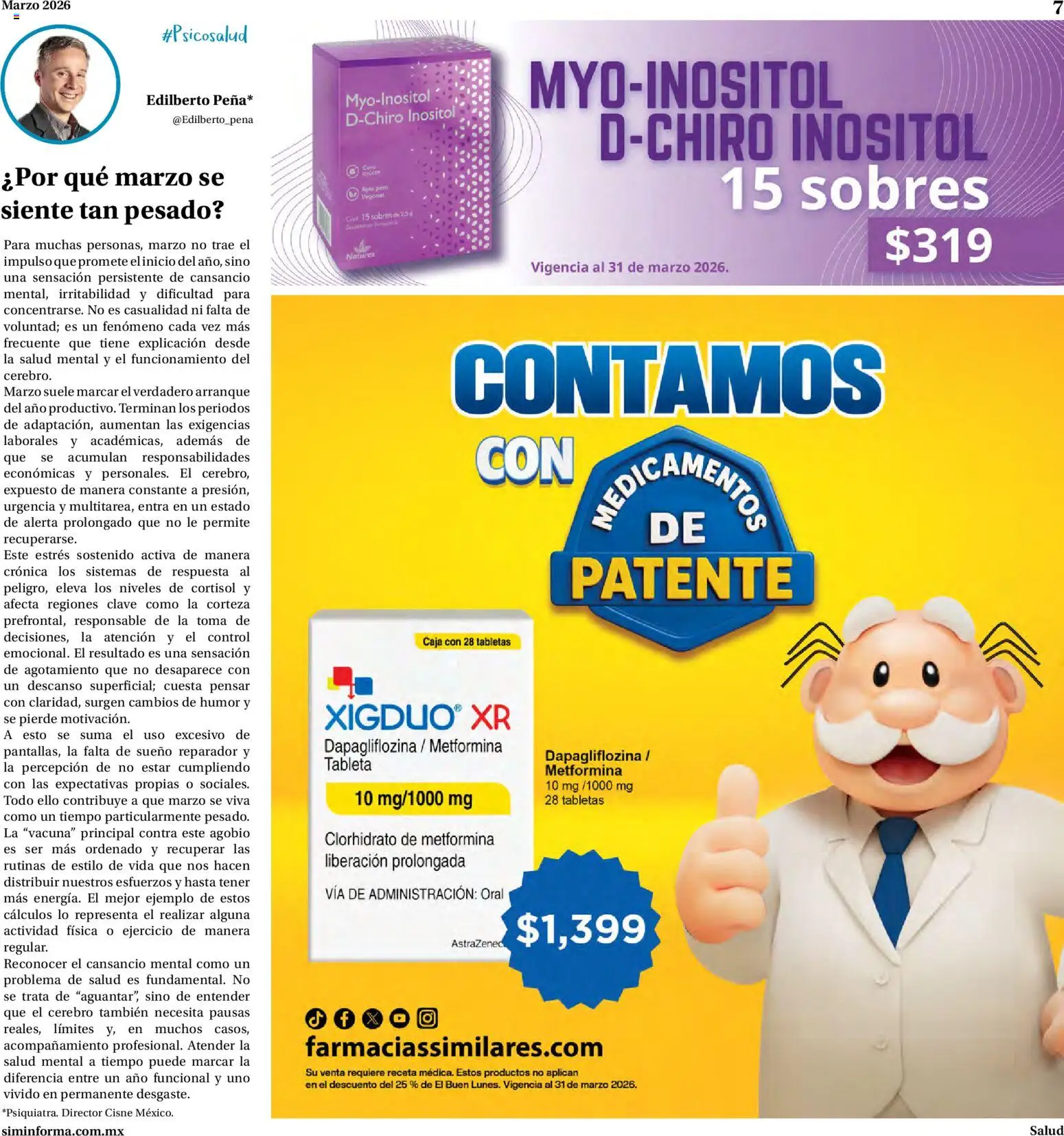 Nuevas ofertas de Farmacias Similares válidas en toda la República Mexicana desde el 01.03.2026. ¡Encuentra las mejores ofertas en Farmacias Similares catálogo! | Página: 7 | Productos: Caja, Tableta