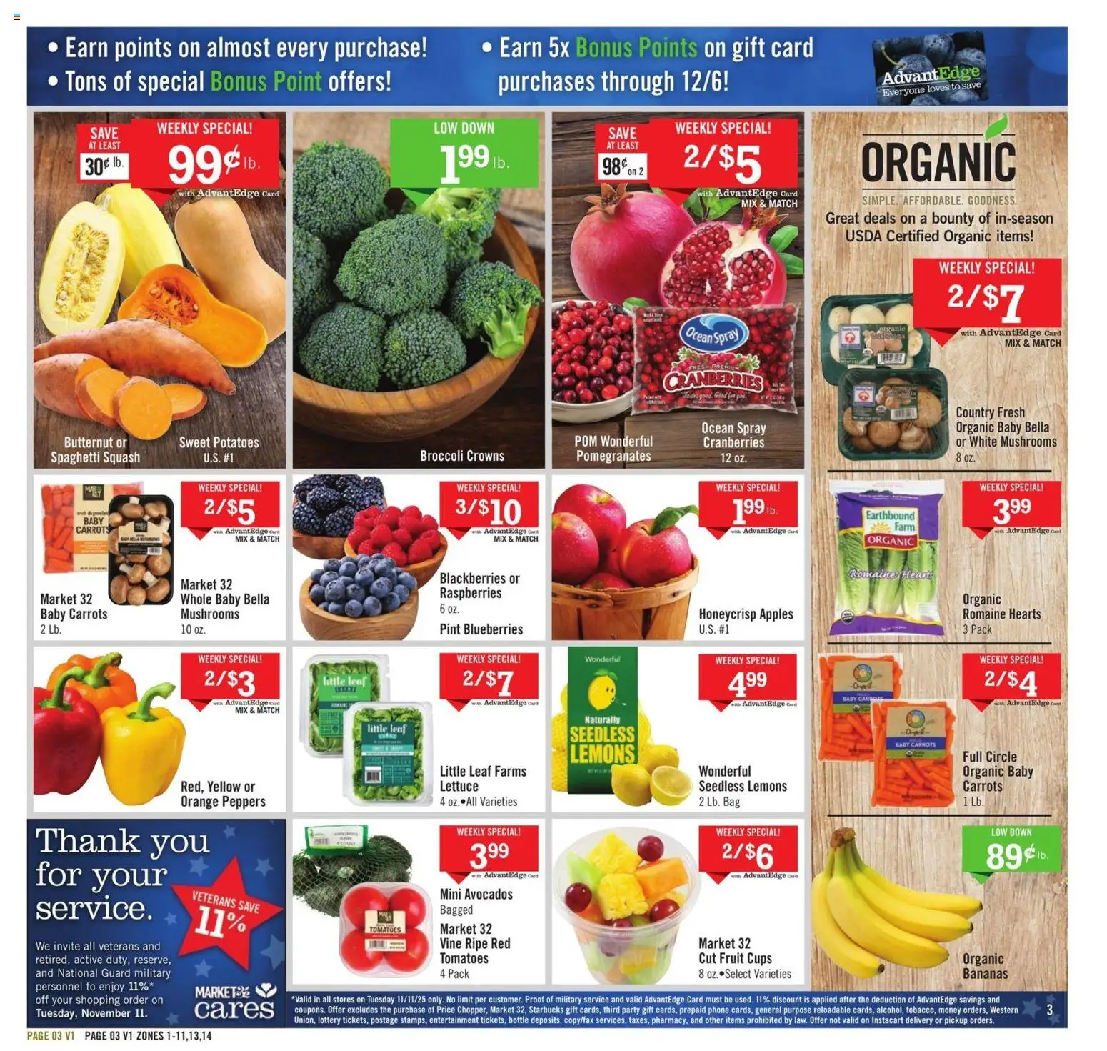 Price Chopper Weekly Ad - valid from 09.11.2025 | Page: 3 | Products: Romaine, Bananas, Potatoes, Phone