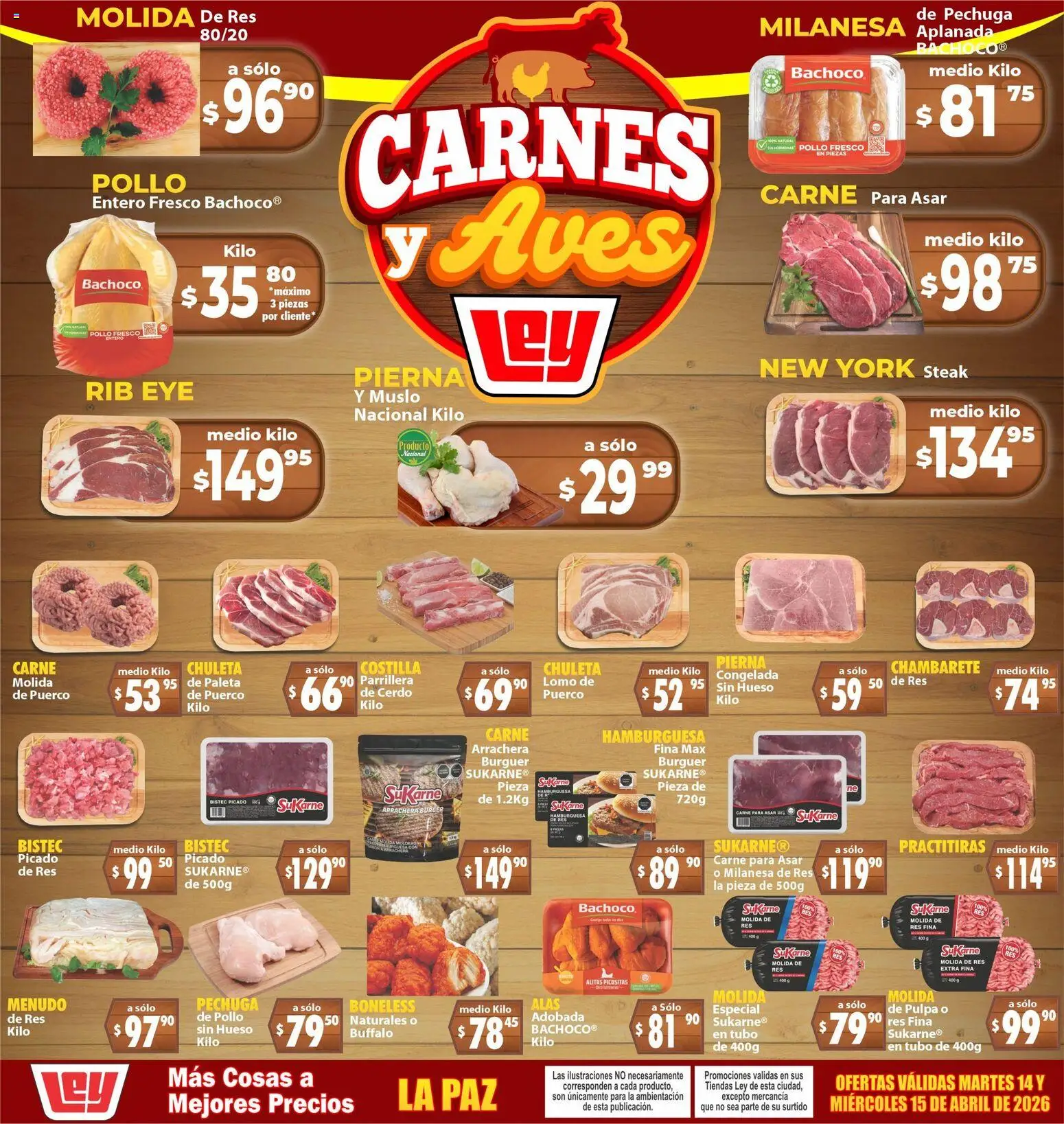Nuevas ofertas de Casa Ley válidas en toda la República Mexicana desde el 14.04.2026. ¡Encuentra las mejores ofertas en Casa Ley folleto Carnes y Aves La Paz! | Página: 1 | Productos: Pollo, Paleta, Cerdo, Res