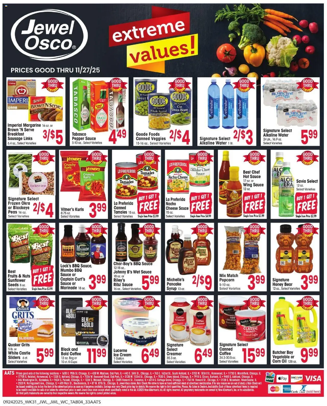 Jewel Osco Ad - valid from 24.09.2025 | Page: 4 | Products: Corn, Butter, Cream, Water