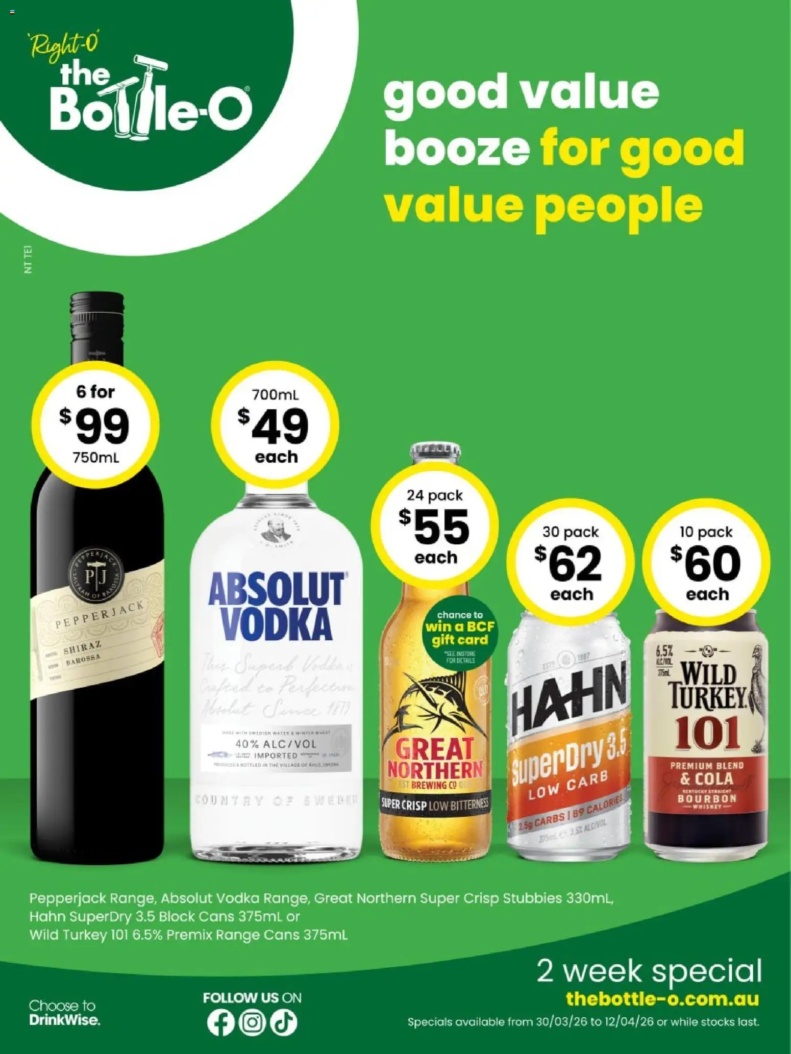 The Bottle-O catalogue - valid from 30.03.2026 | Page: 1 | Products: Bourbon, Vodka, Whiskey, Turkey