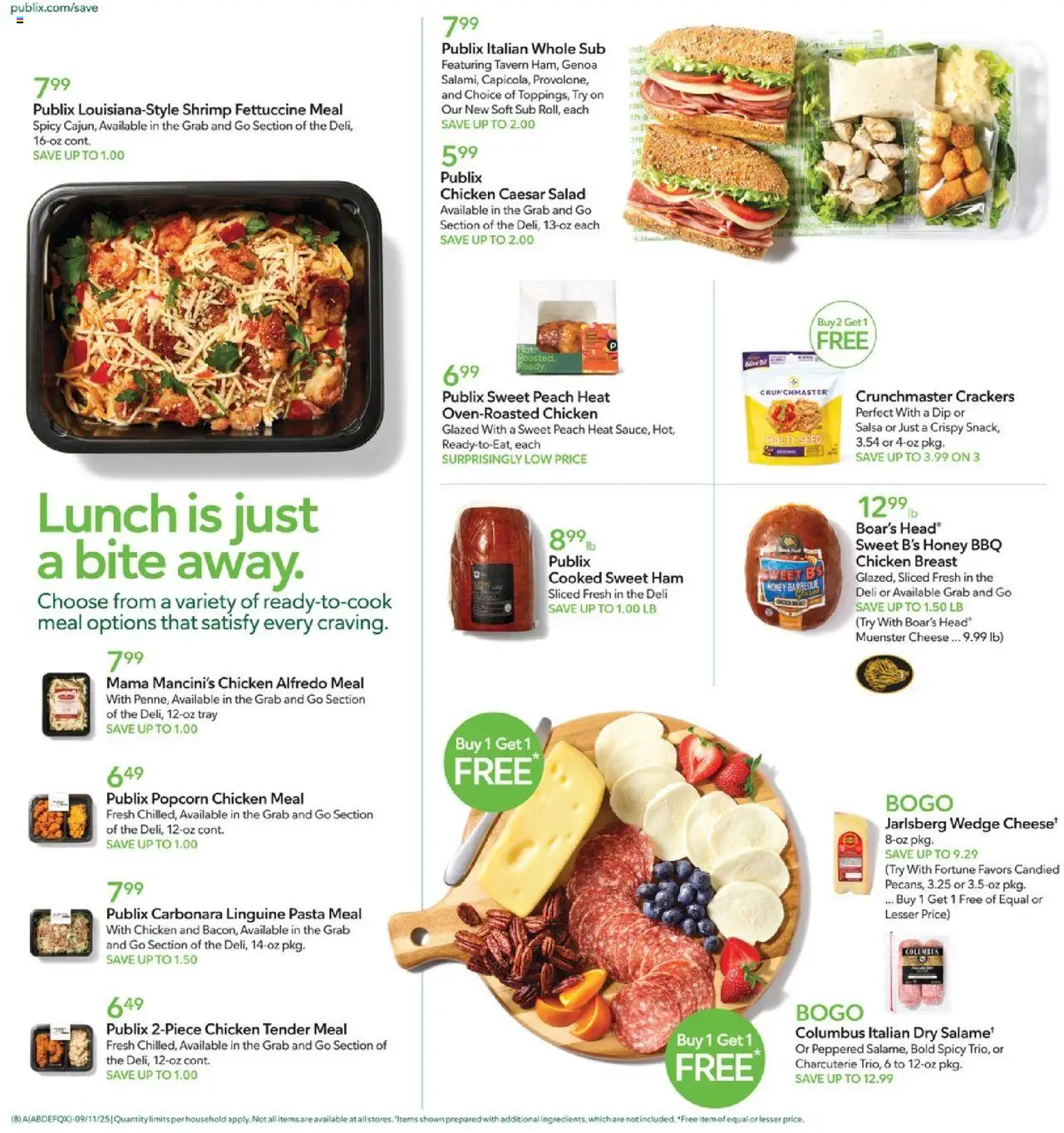 Publix Weekly Ad - valid from 10.09.2025 | Page: 8 | Products: Cheese, Pasta, Salad, Peach