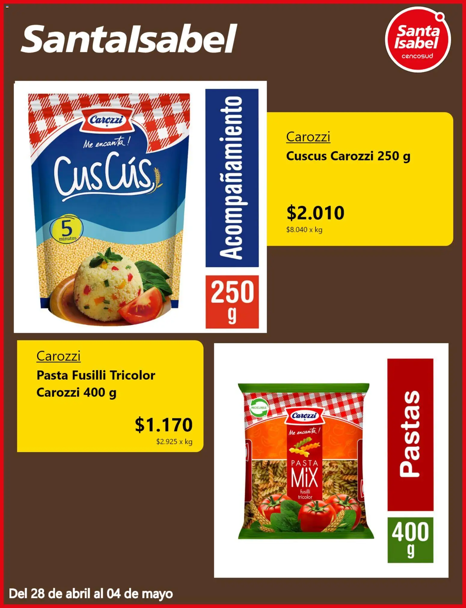 Santa Isabel Ofertas  │ válido desde el 28.04.2026 | Página: 4 | Productos: Pasta