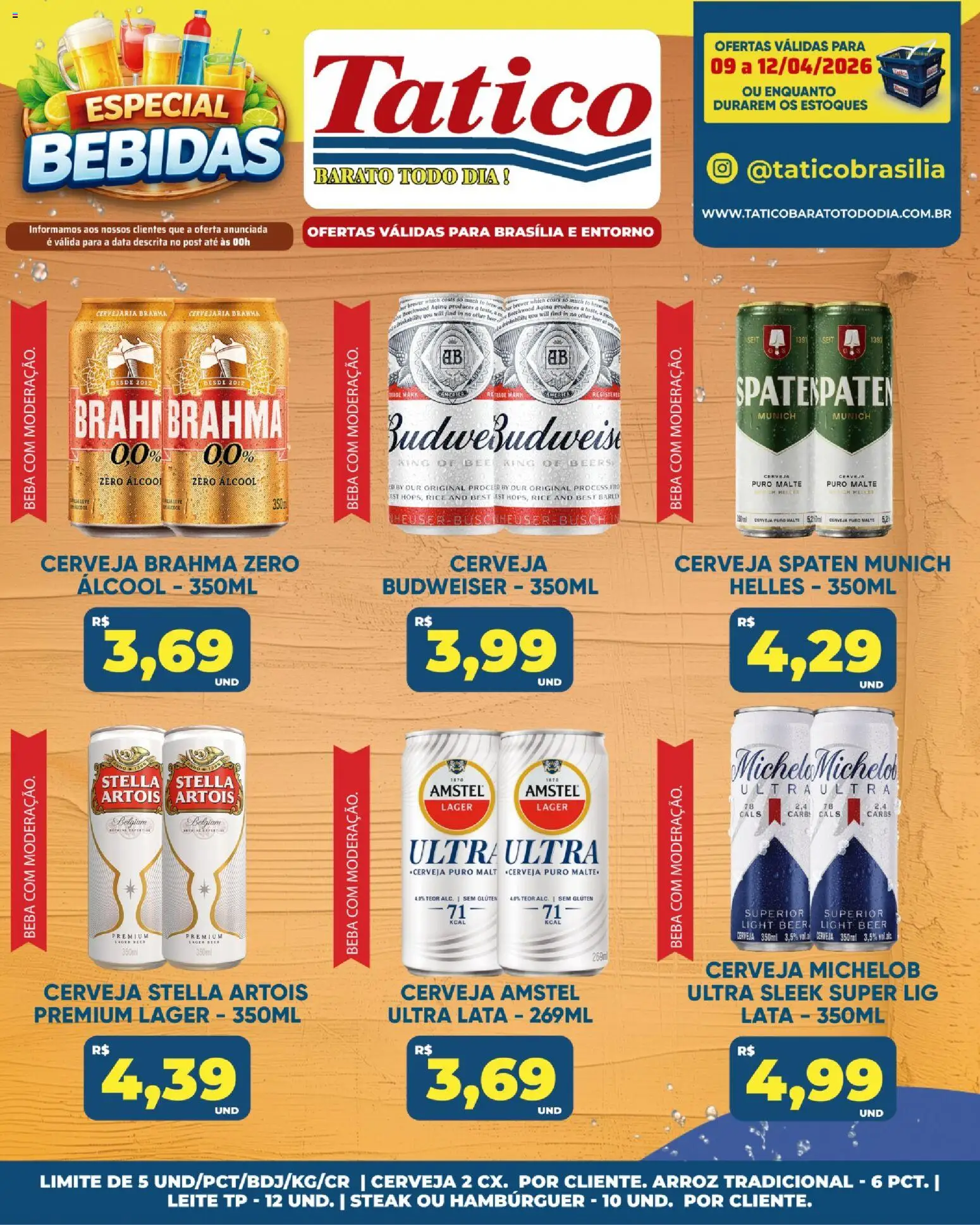 Tatico Folheto - válido de 09.04.2026 | Página: 28 | Produtos: Leite, Cerveja, Arroz, Hambúrguer