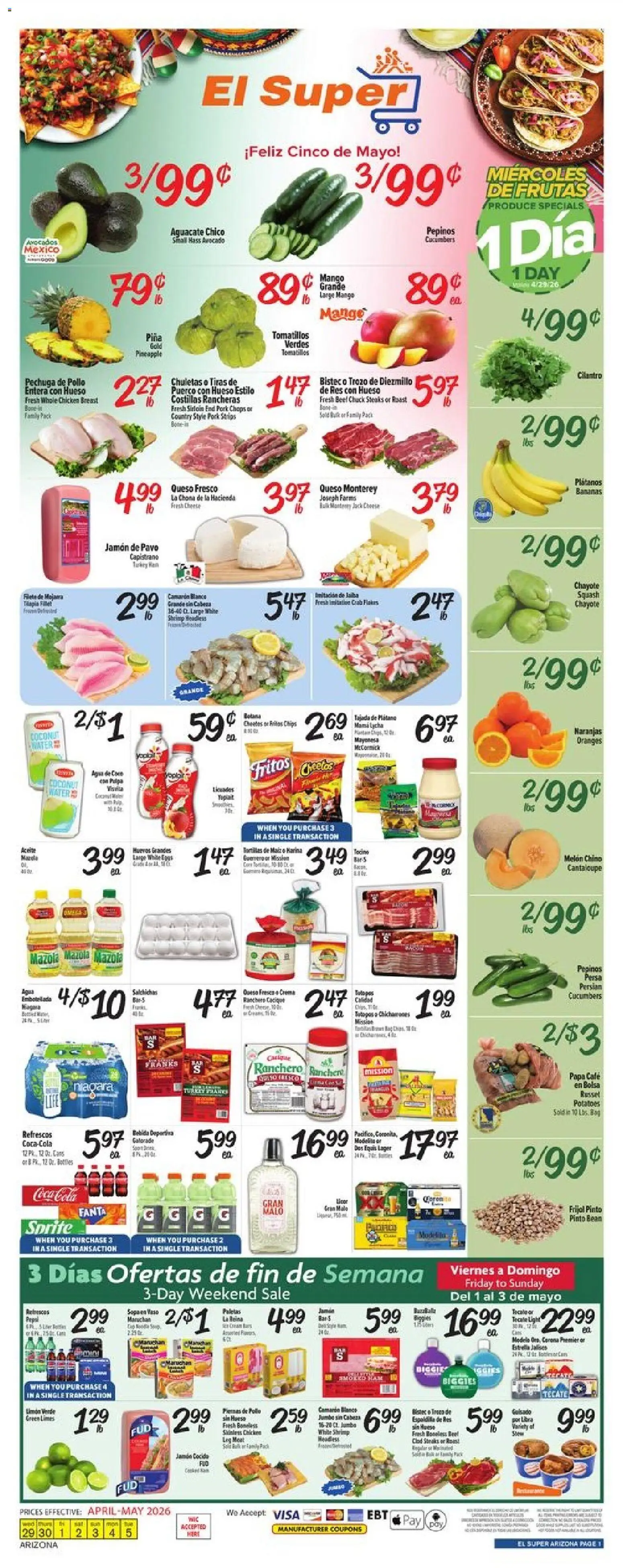 El Super Weekly Ad - AK - valid from 29.04.2026 | Page: 1 | Products: Cheese, Oranges, Beef, Avocado